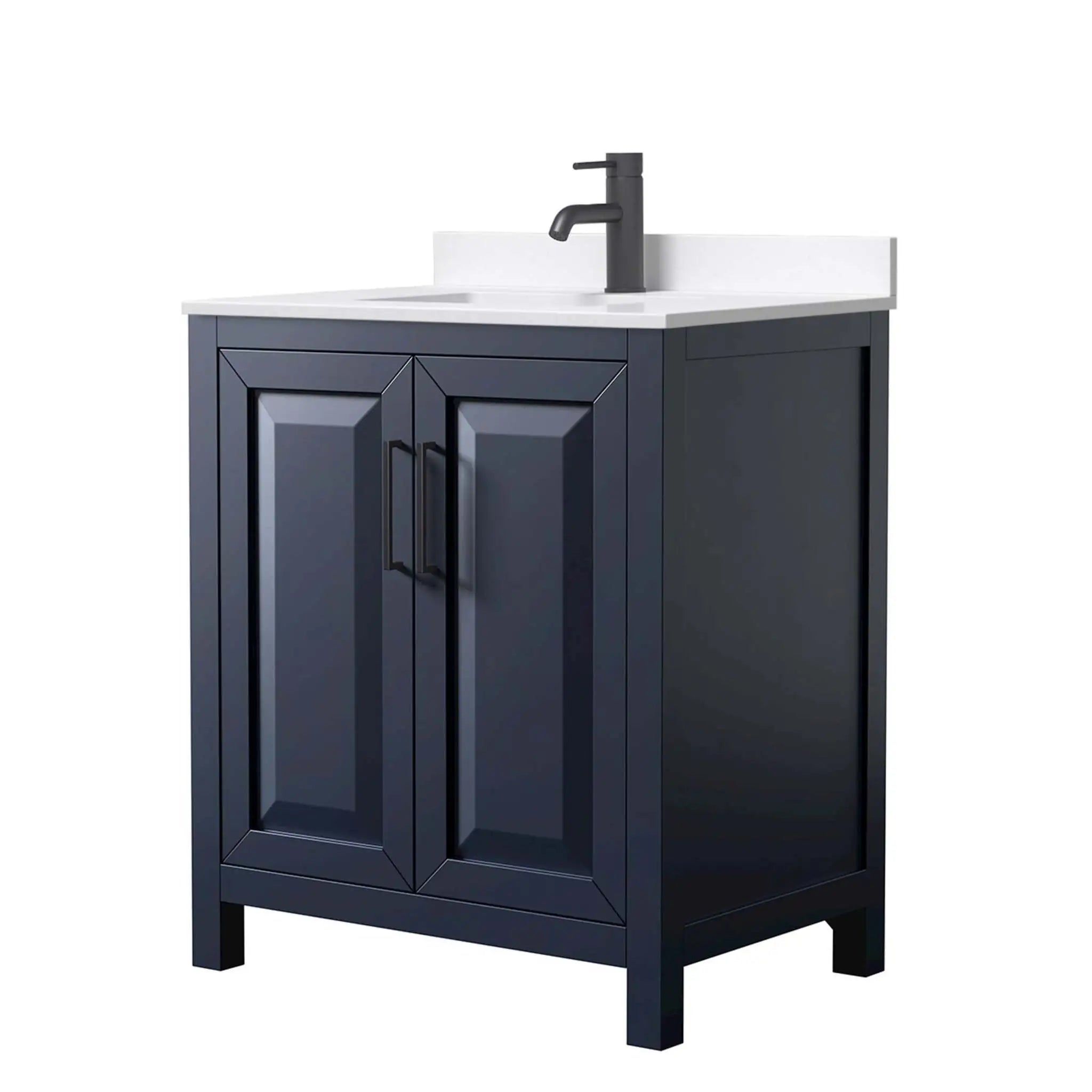 30" Daria Single Bathroom Vanity in Dark Blue with Matte Black Trim by Wyndham