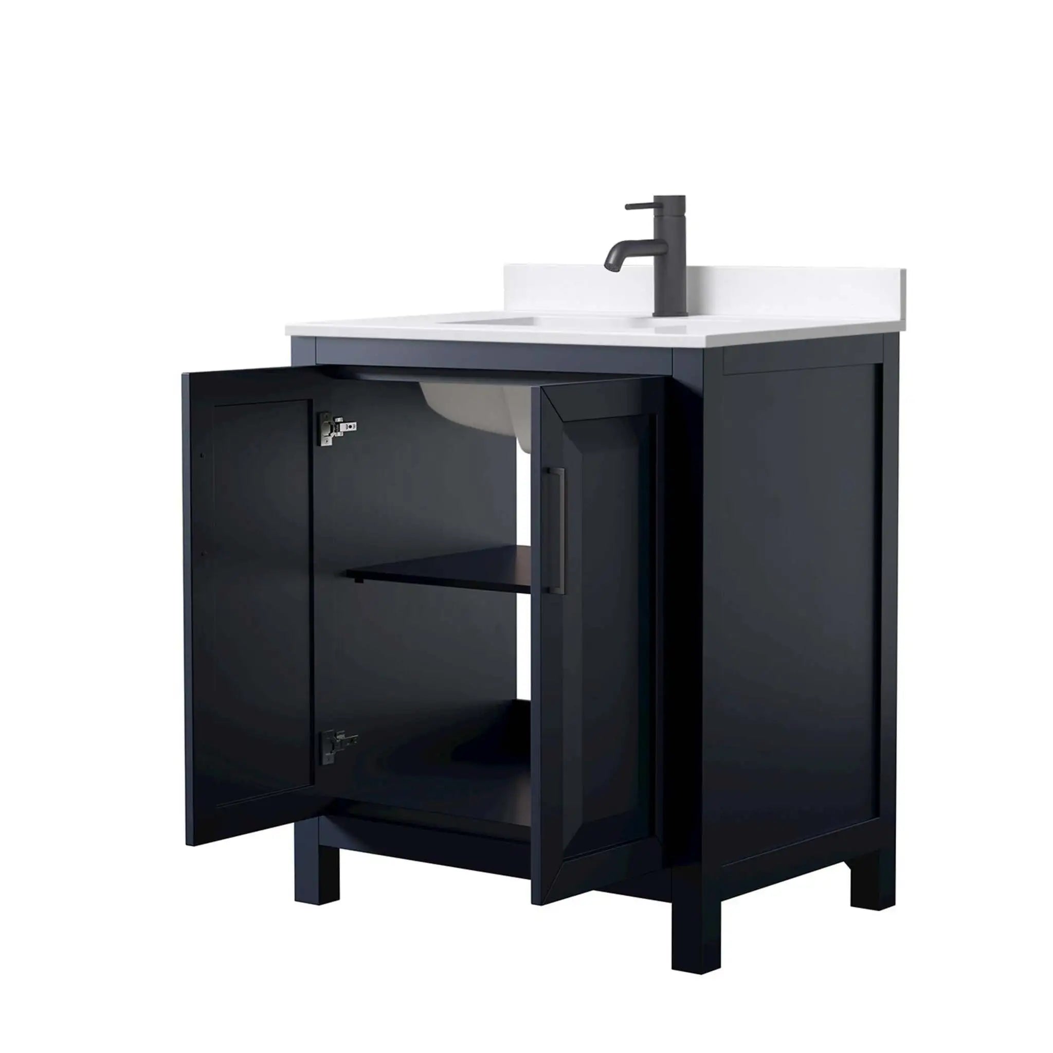 30" Daria Single Bathroom Vanity in Dark Blue with Matte Black Trim by Wyndham