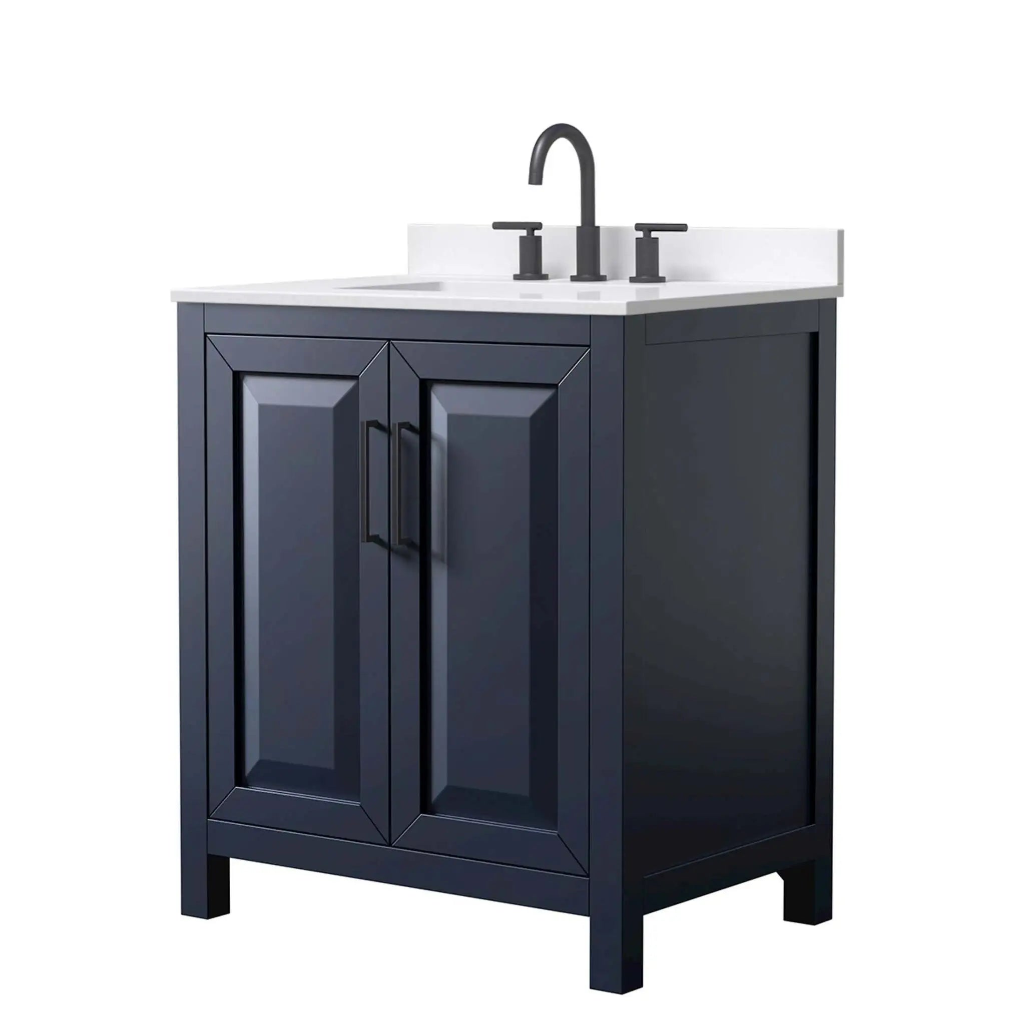 30" Daria Single Bathroom Vanity in Dark Blue with Matte Black Trim by Wyndham