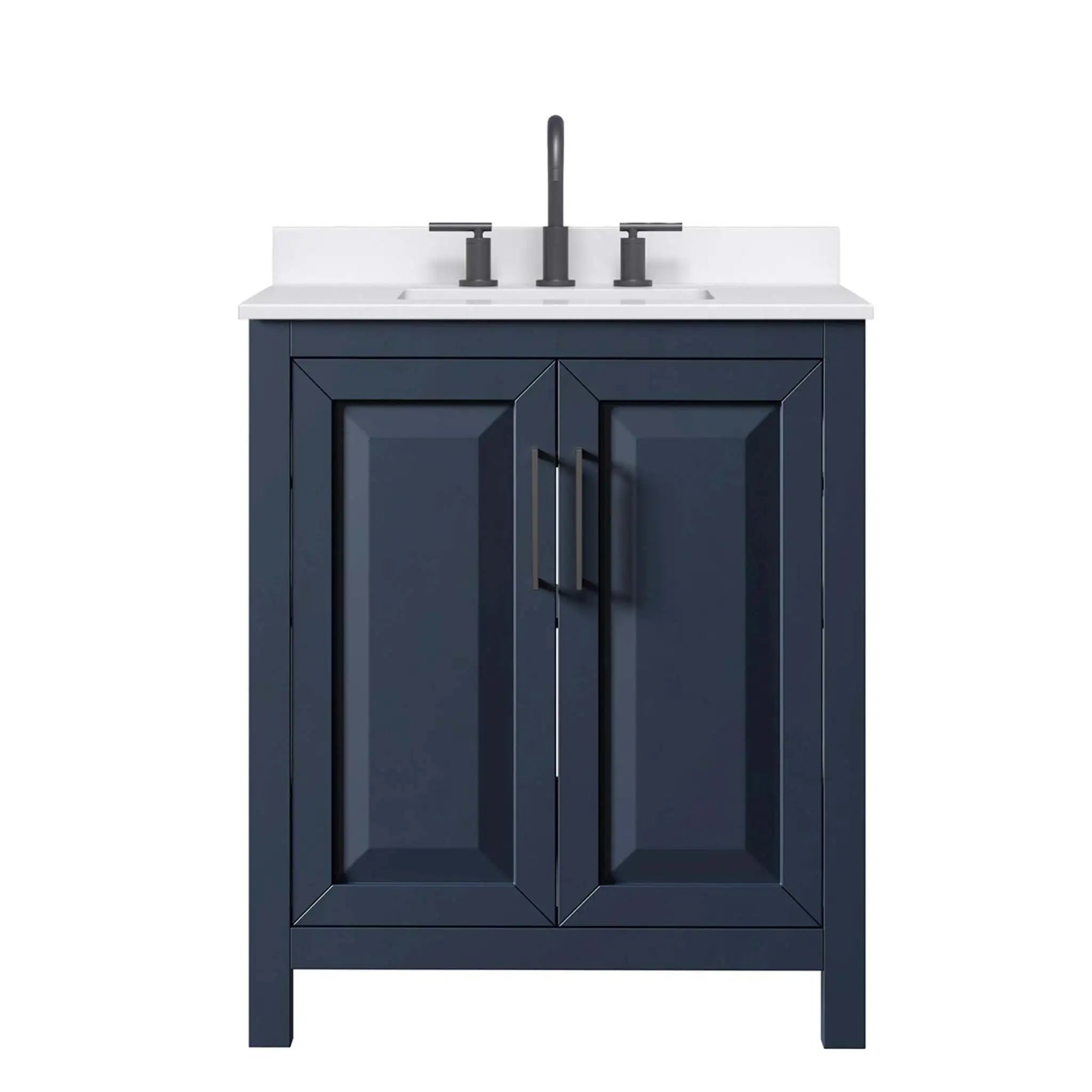 30" Daria Single Bathroom Vanity in Dark Blue with Matte Black Trim by Wyndham