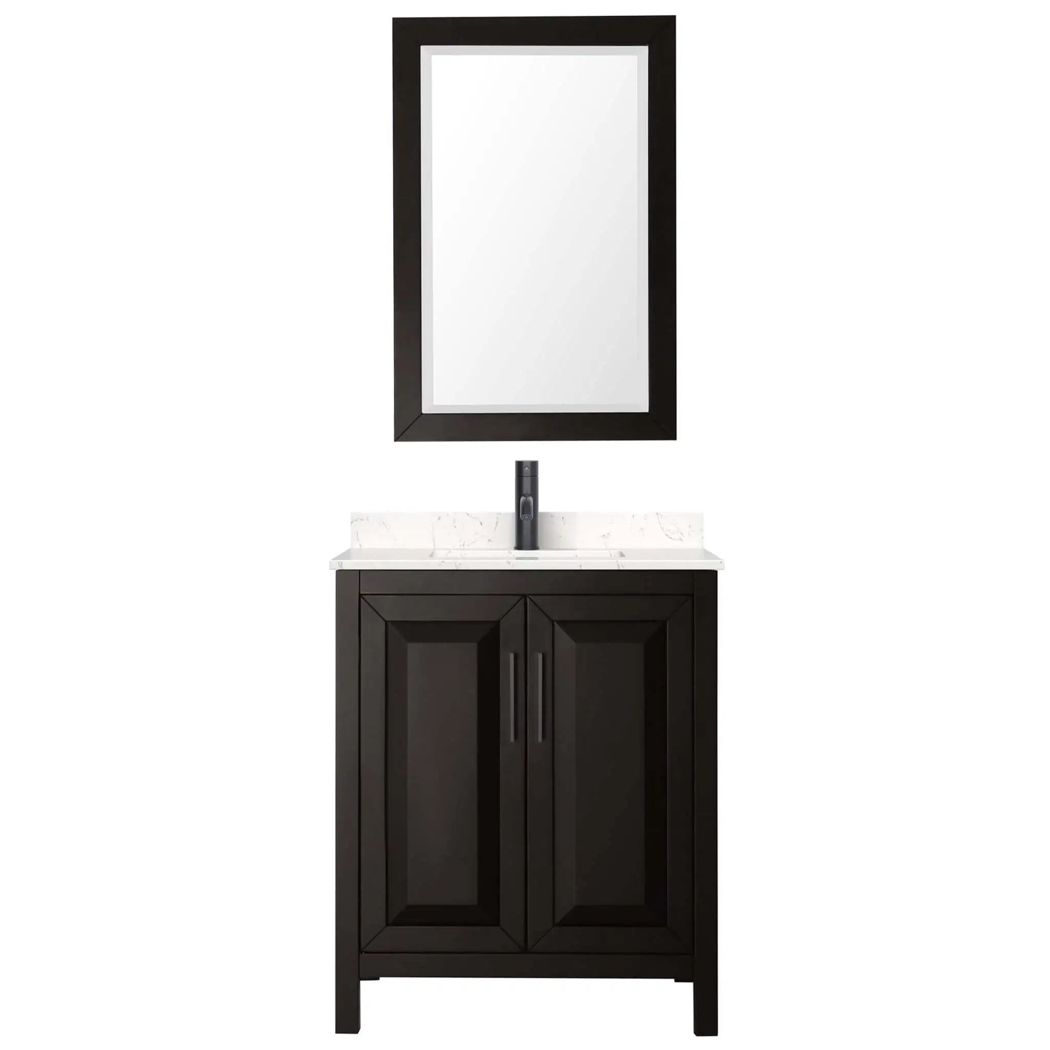 30" Daria Single Bathroom Vanity in Dark Espresso with Matte Black Trim & 24" Mirror by Wyndham