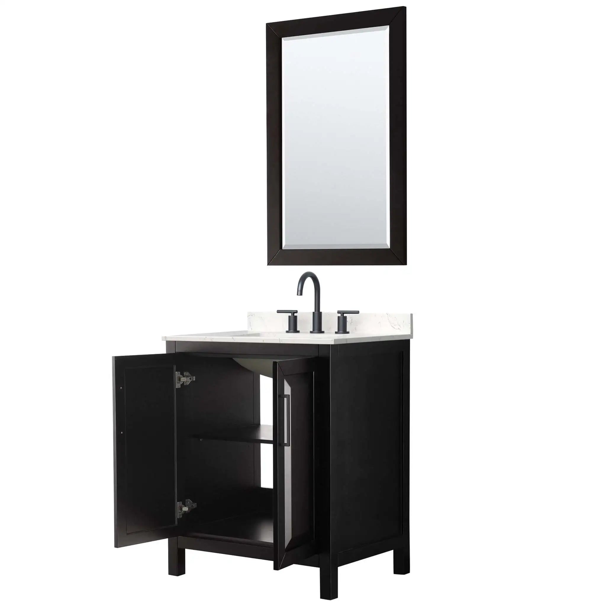 30" Daria Single Bathroom Vanity in Dark Espresso with Matte Black Trim & 24" Mirror by Wyndham