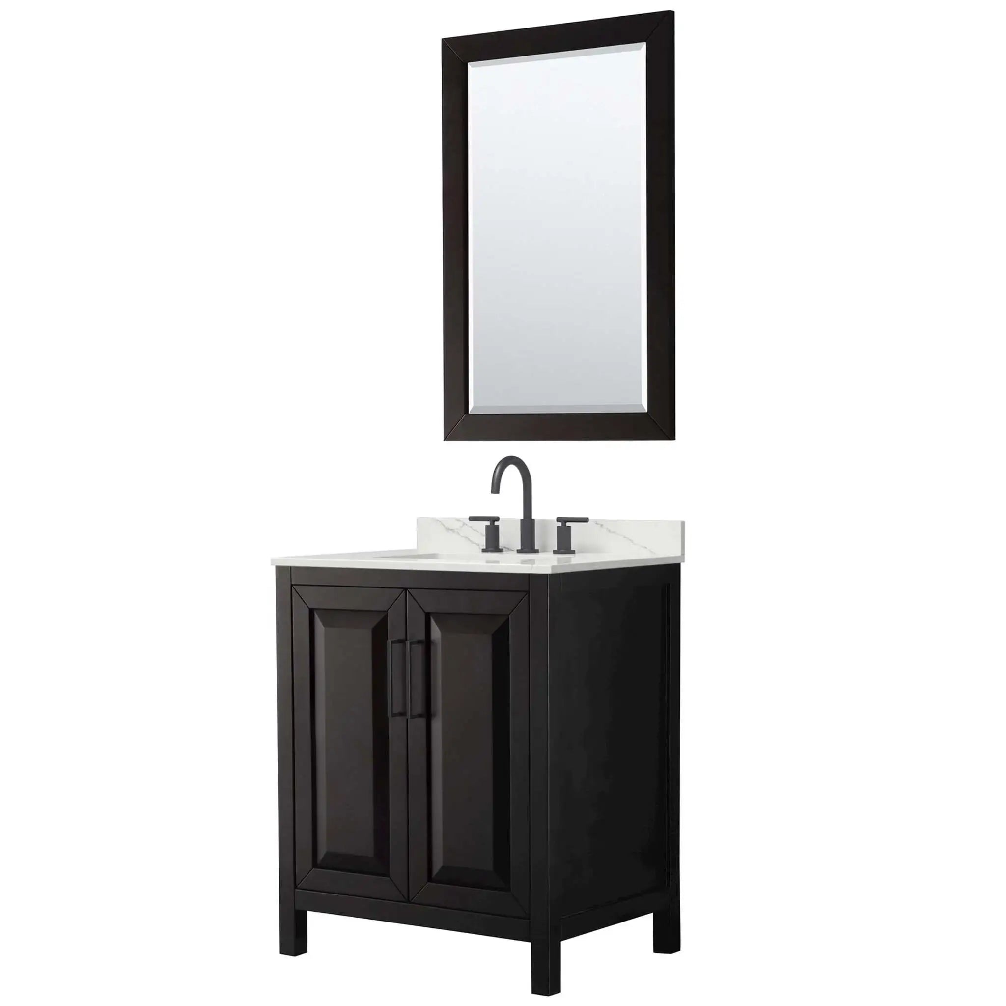 30" Daria Single Bathroom Vanity in Dark Espresso with Matte Black Trim & 24" Mirror by Wyndham