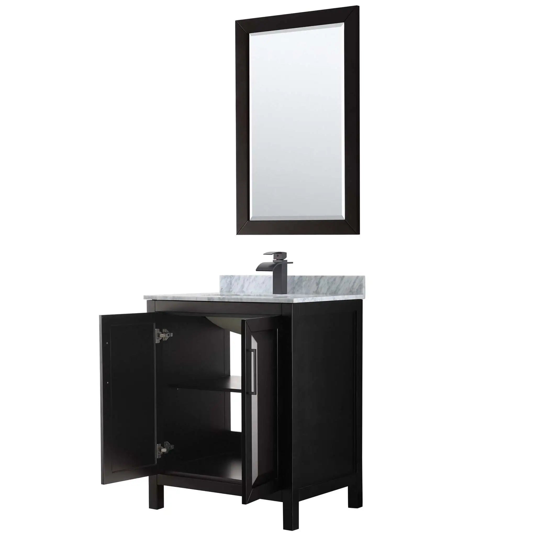 30" Daria Single Bathroom Vanity in Dark Espresso with Matte Black Trim & 24" Mirror by Wyndham