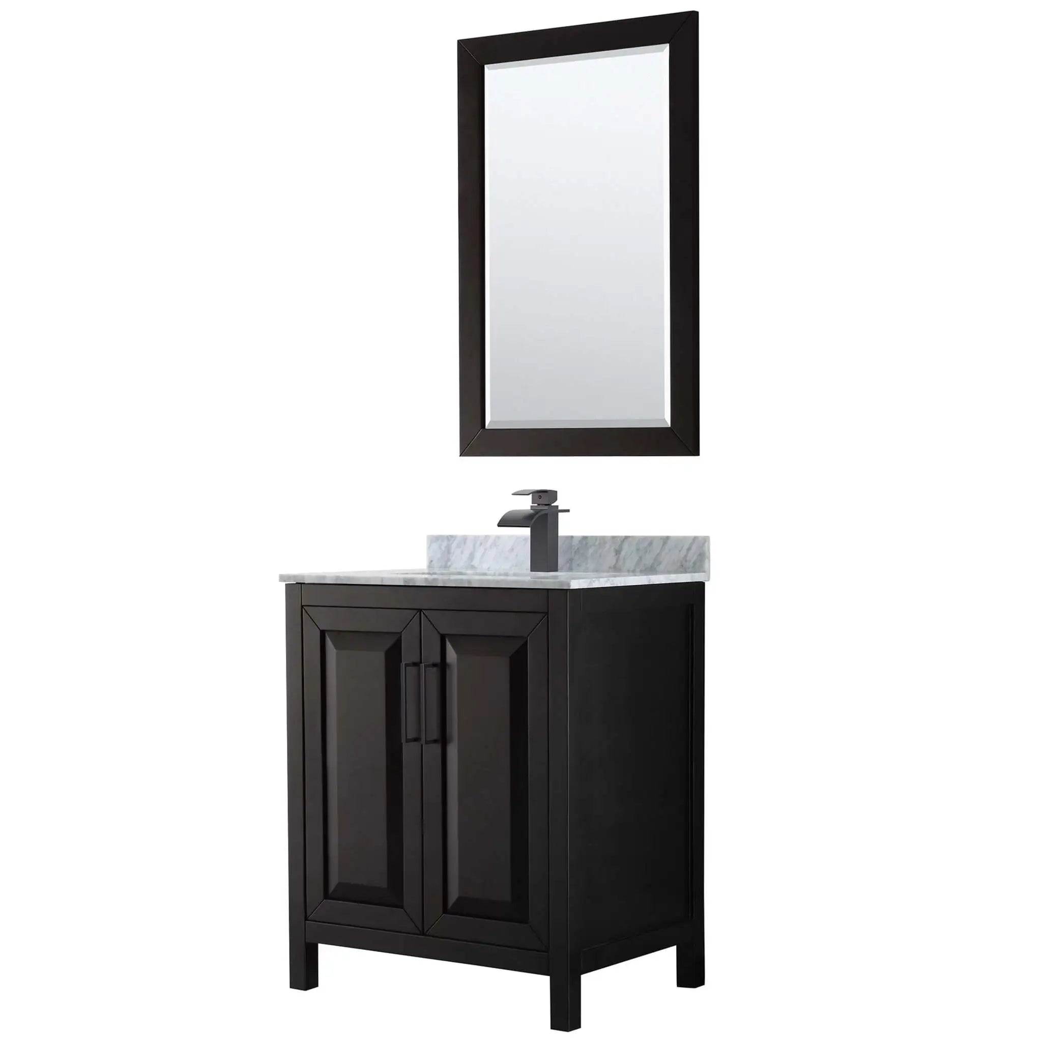 30" Daria Single Bathroom Vanity in Dark Espresso with Matte Black Trim & 24" Mirror by Wyndham