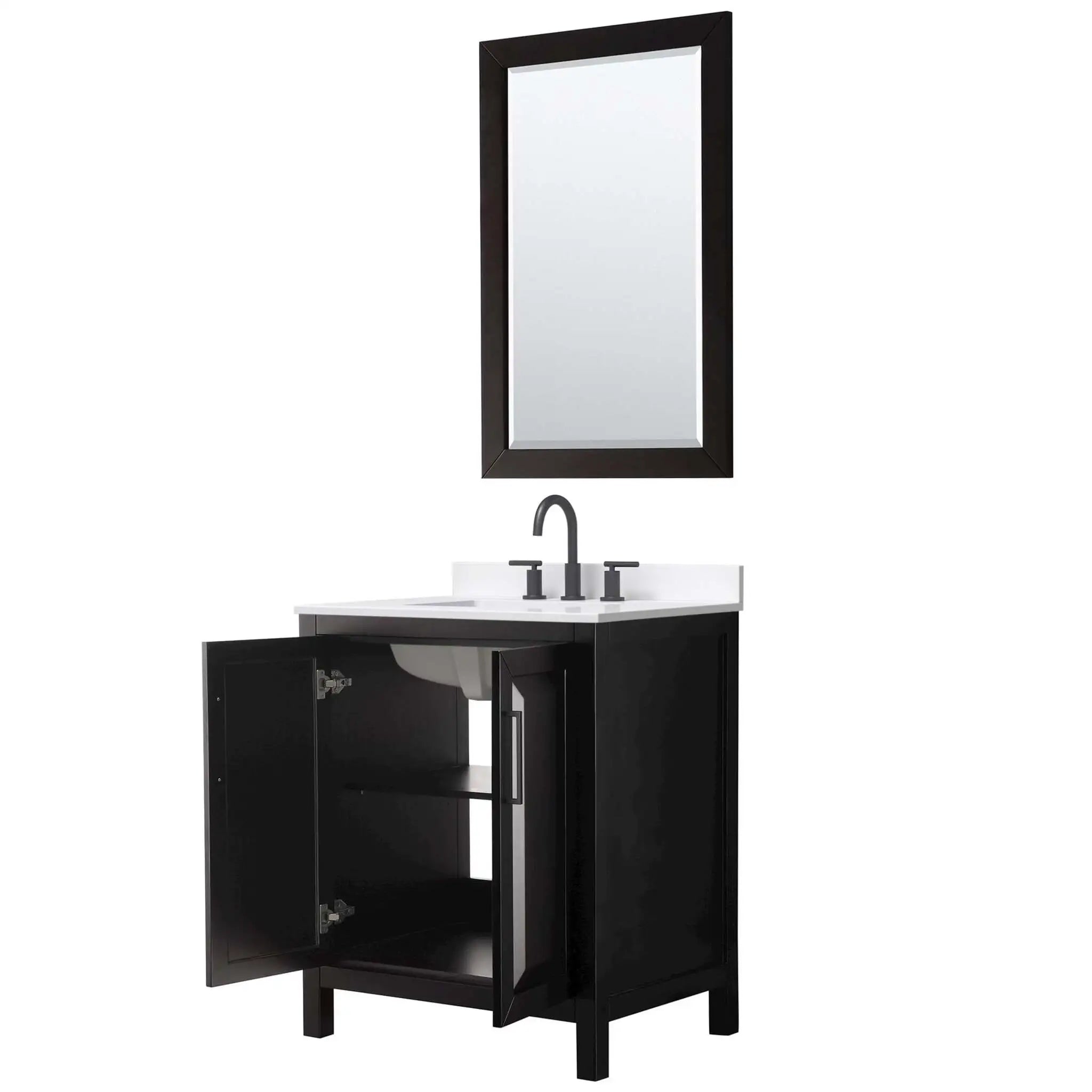 30" Daria Single Bathroom Vanity in Dark Espresso with Matte Black Trim & 24" Mirror by Wyndham