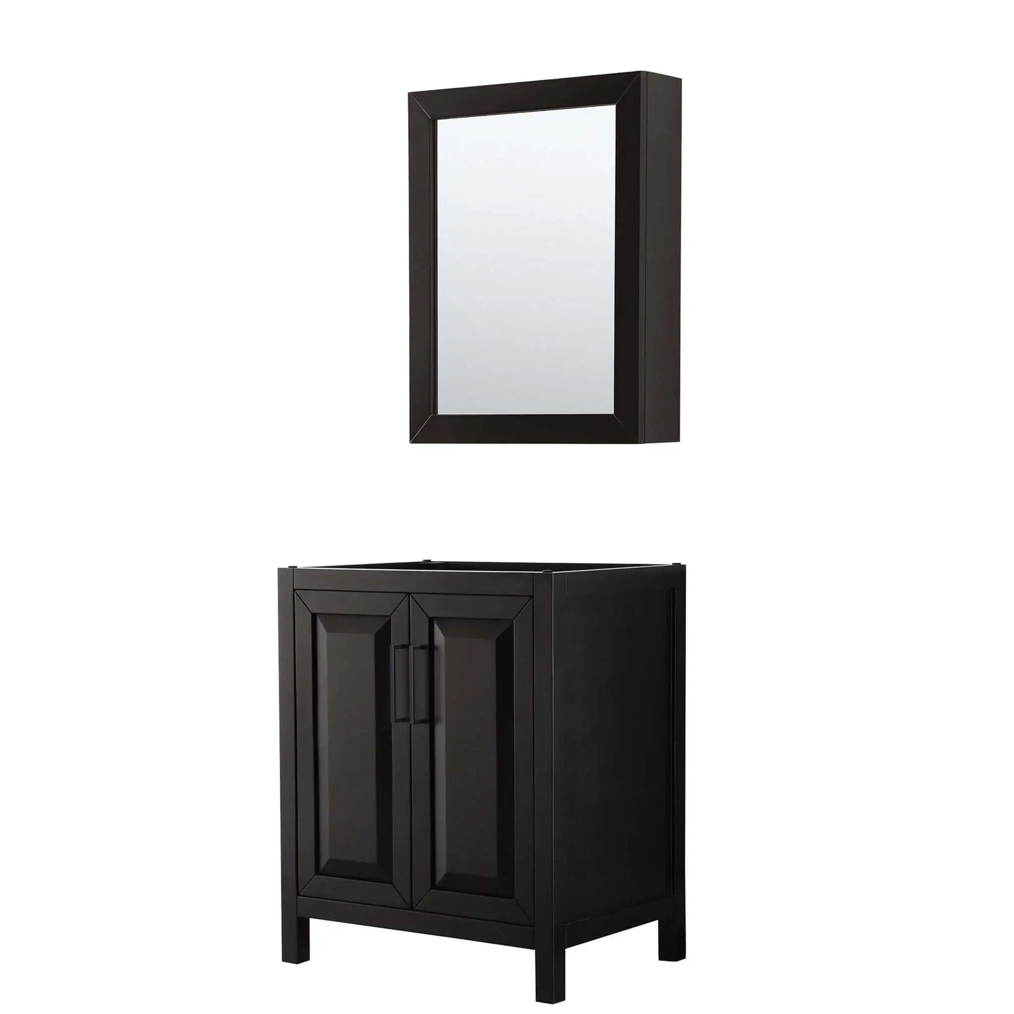30" Daria Single Bathroom Vanity in Dark Espresso with Matte Black Trim & Medicine Cabinet by Wyndham