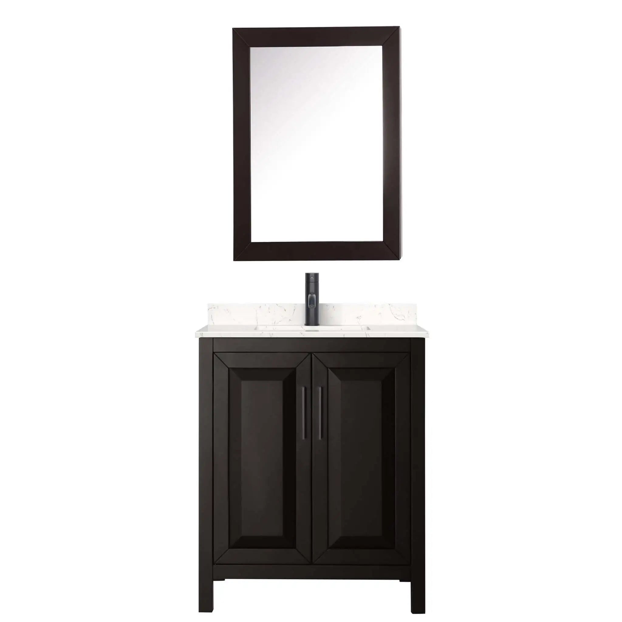 30" Daria Single Bathroom Vanity in Dark Espresso with Matte Black Trim & Medicine Cabinet by Wyndham