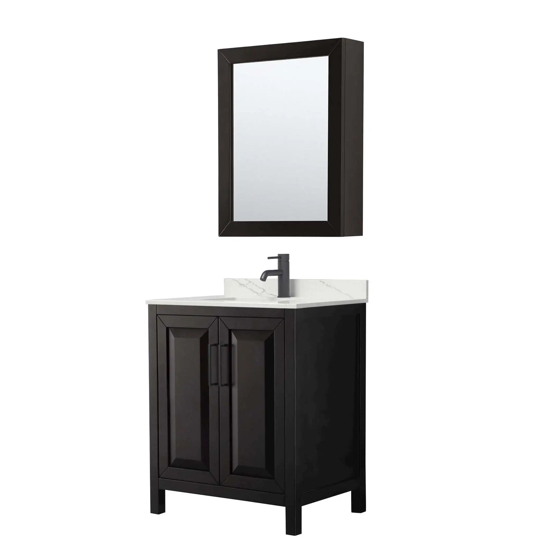 30" Daria Single Bathroom Vanity in Dark Espresso with Matte Black Trim & Medicine Cabinet by Wyndham