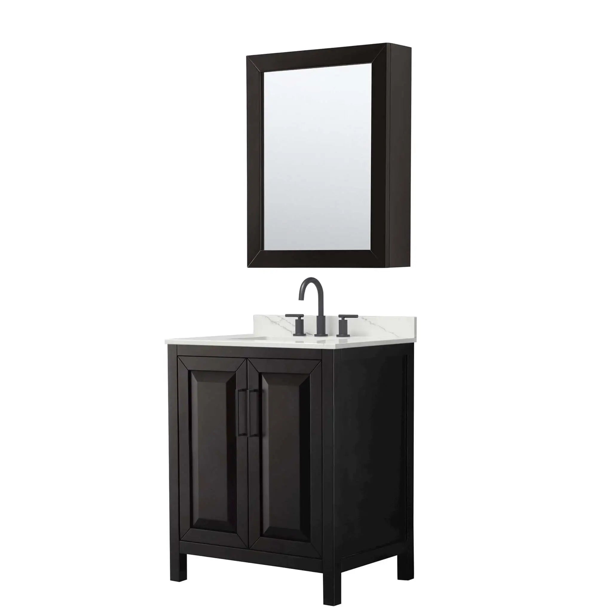 30" Daria Single Bathroom Vanity in Dark Espresso with Matte Black Trim & Medicine Cabinet by Wyndham