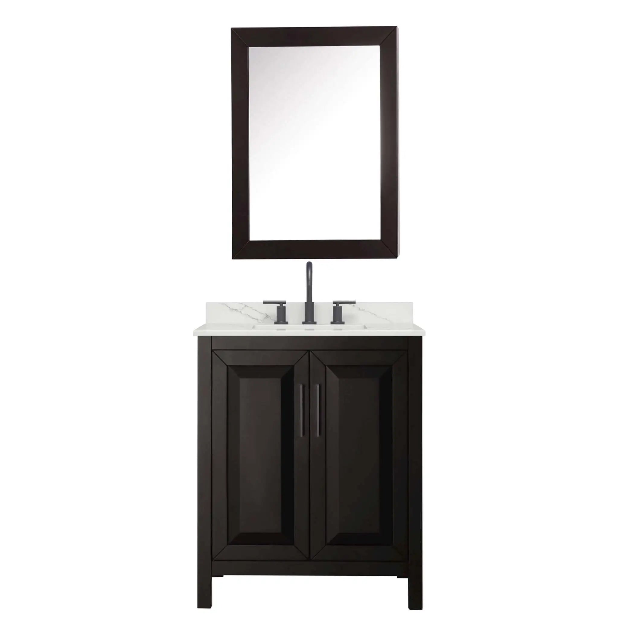 30" Daria Single Bathroom Vanity in Dark Espresso with Matte Black Trim & Medicine Cabinet by Wyndham