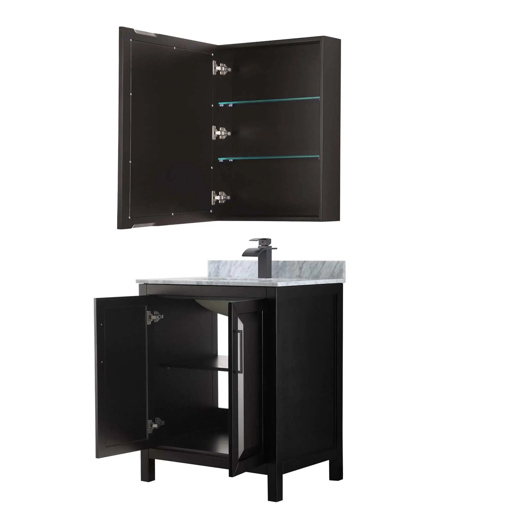 30" Daria Single Bathroom Vanity in Dark Espresso with Matte Black Trim & Medicine Cabinet by Wyndham