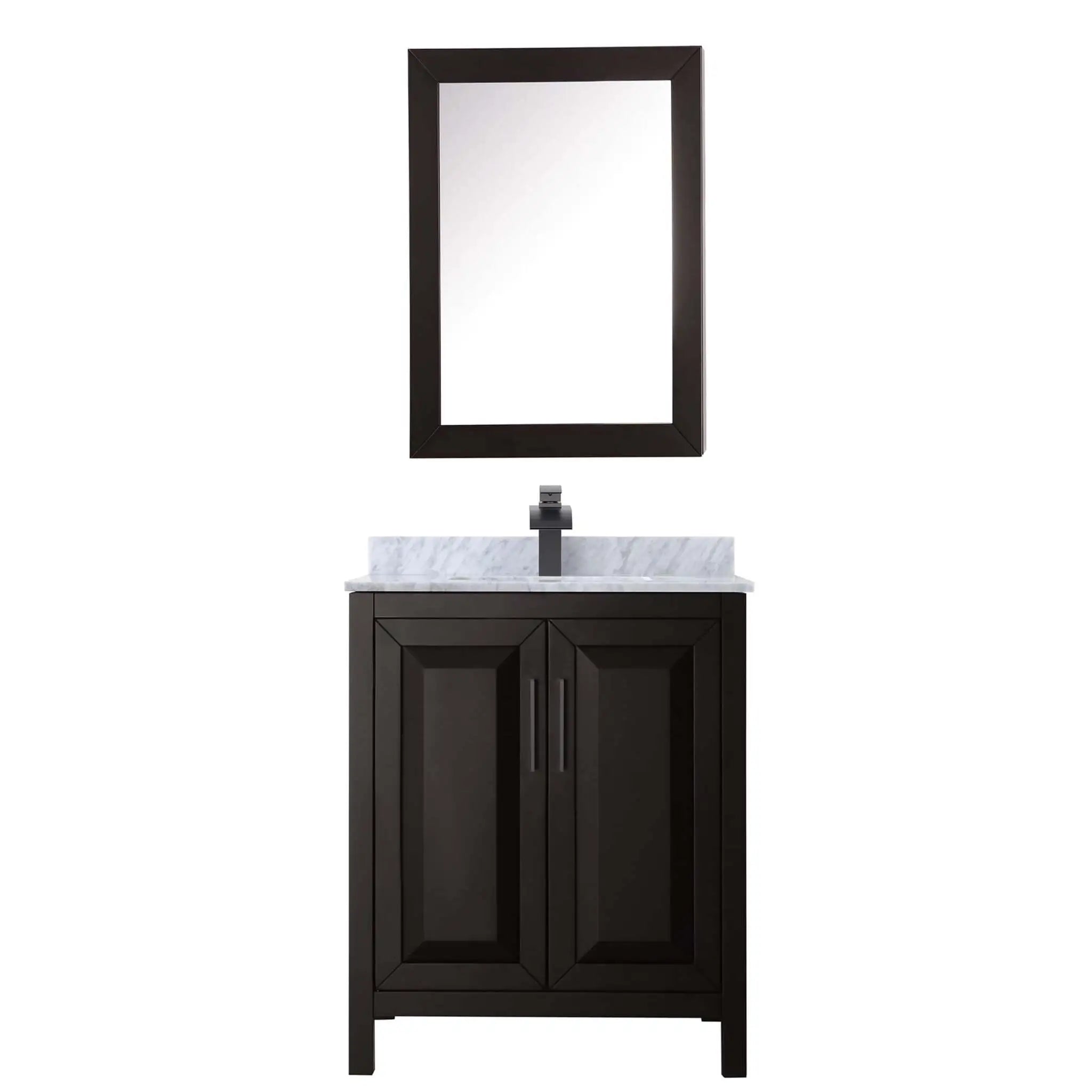 30" Daria Single Bathroom Vanity in Dark Espresso with Matte Black Trim & Medicine Cabinet by Wyndham