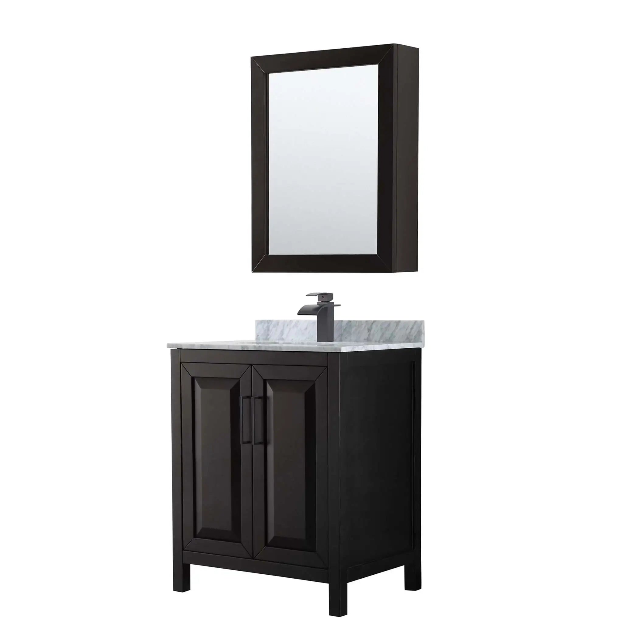 30" Daria Single Bathroom Vanity in Dark Espresso with Matte Black Trim & Medicine Cabinet by Wyndham