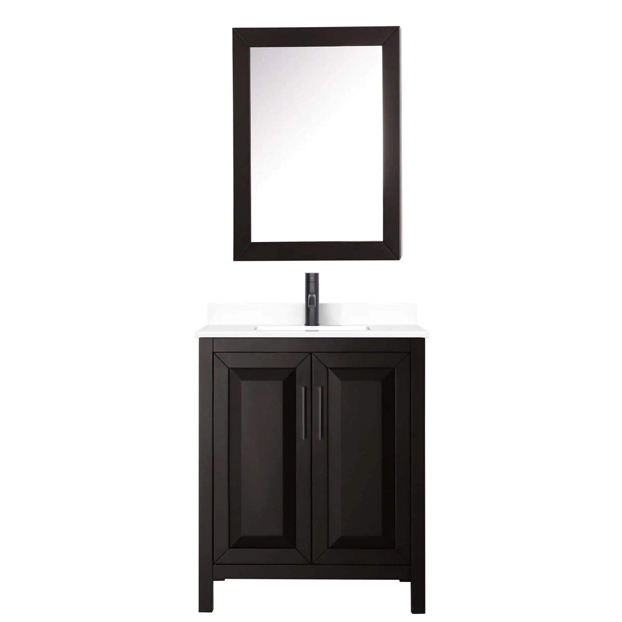 30" Daria Single Bathroom Vanity in Dark Espresso with Matte Black Trim & Medicine Cabinet by Wyndham