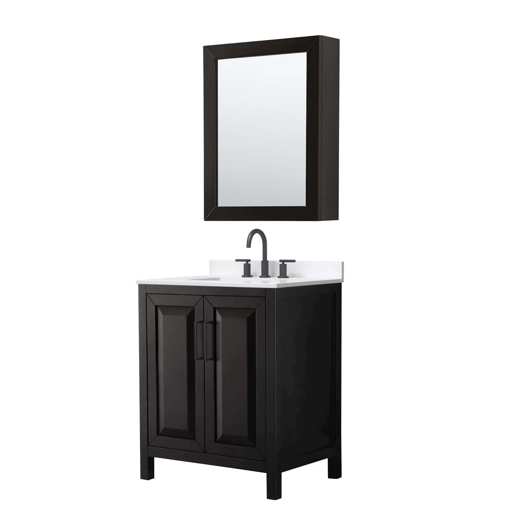 30" Daria Single Bathroom Vanity in Dark Espresso with Matte Black Trim & Medicine Cabinet by Wyndham
