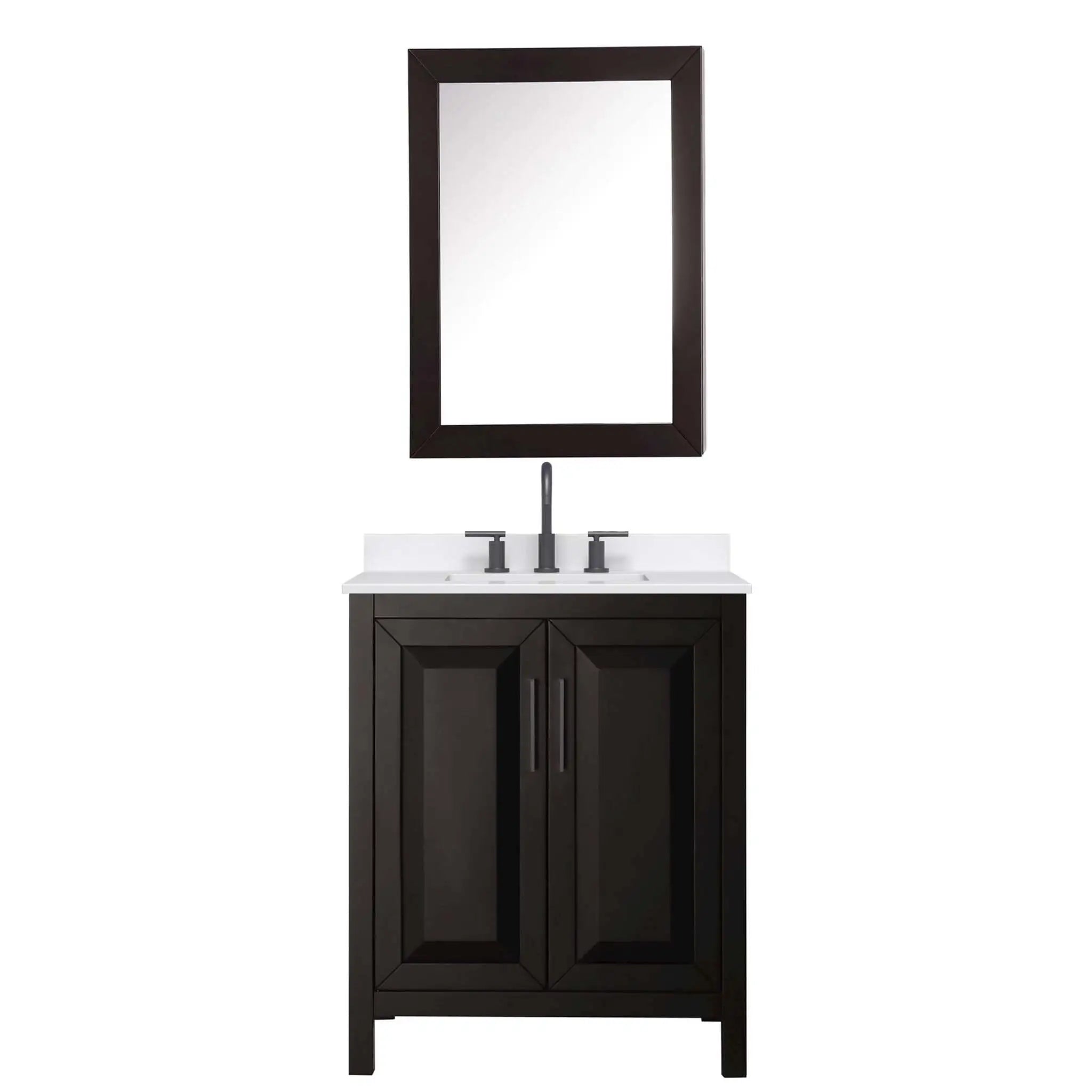 30" Daria Single Bathroom Vanity in Dark Espresso with Matte Black Trim & Medicine Cabinet by Wyndham