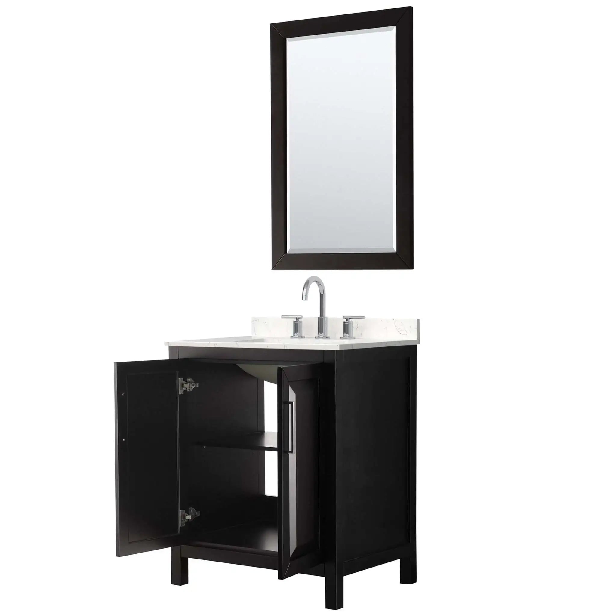 30" Daria Single Bathroom Vanity in Dark Espresso with Polished Chrome Trim & 24" Mirror by Wyndham