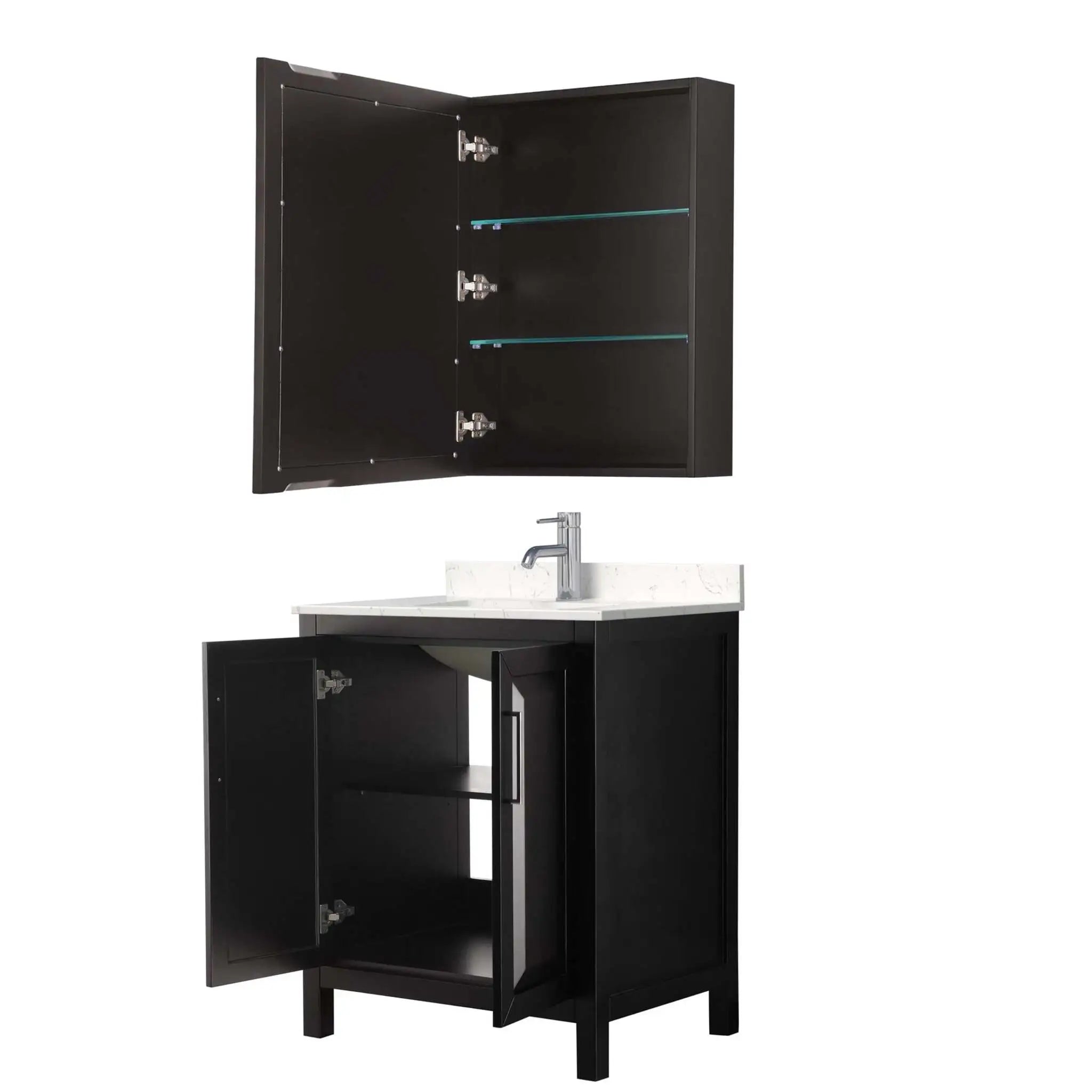 30" Daria Single Bathroom Vanity in Dark Espresso with Polished Chrome Trim & Medicine Cabinet by Wyndham