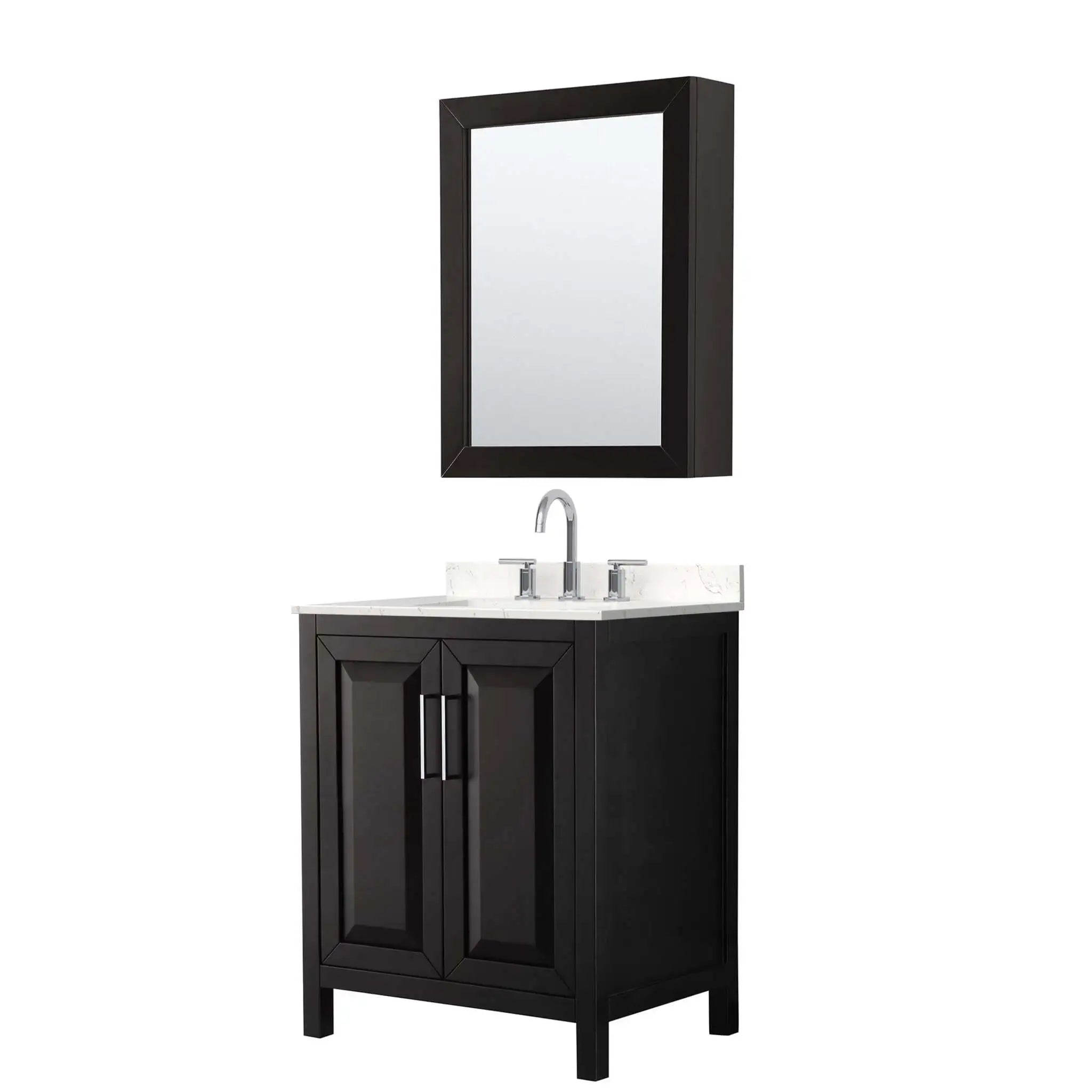 30" Daria Single Bathroom Vanity in Dark Espresso with Polished Chrome Trim & Medicine Cabinet by Wyndham
