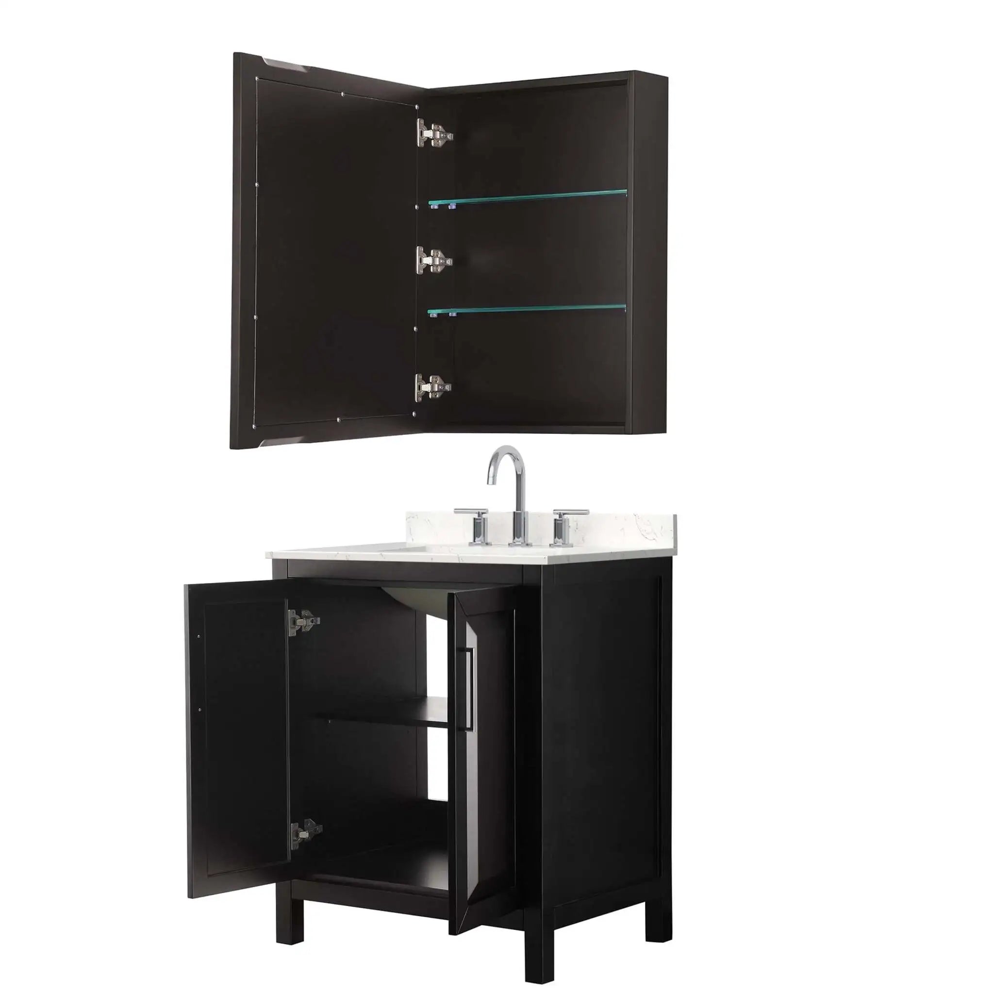 30" Daria Single Bathroom Vanity in Dark Espresso with Polished Chrome Trim & Medicine Cabinet by Wyndham