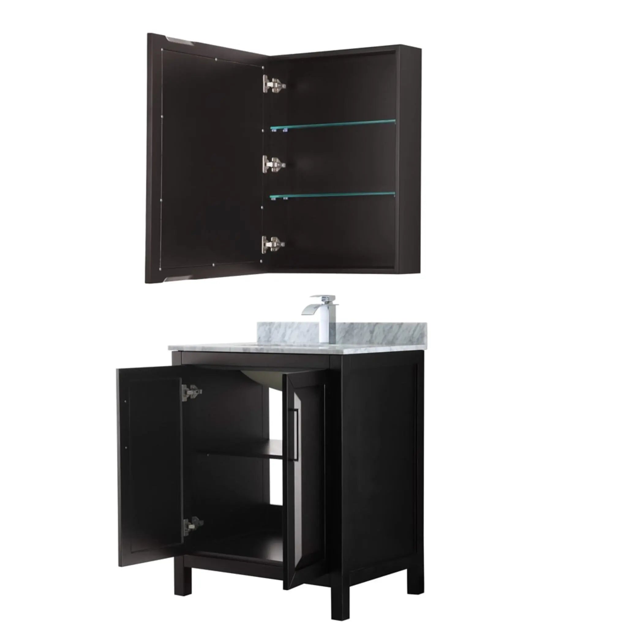 30" Daria Single Bathroom Vanity in Dark Espresso with Polished Chrome Trim & Medicine Cabinet by Wyndham