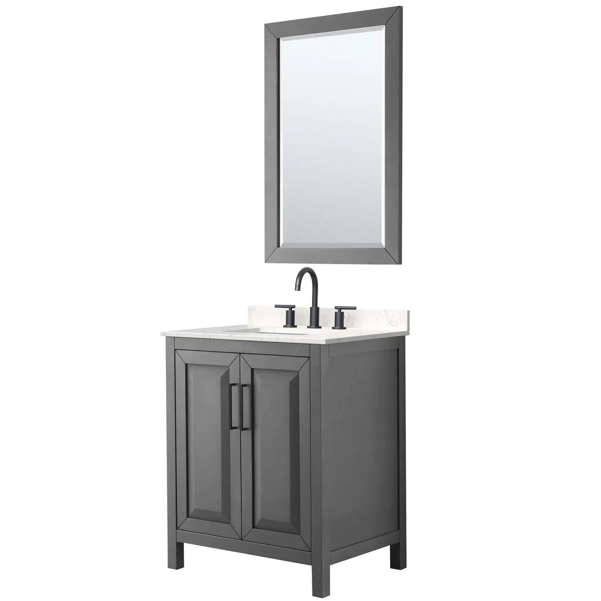 30" Daria Single Bathroom Vanity in Dark Gray with Matte Black Trim & 24" Mirror by Wyndham