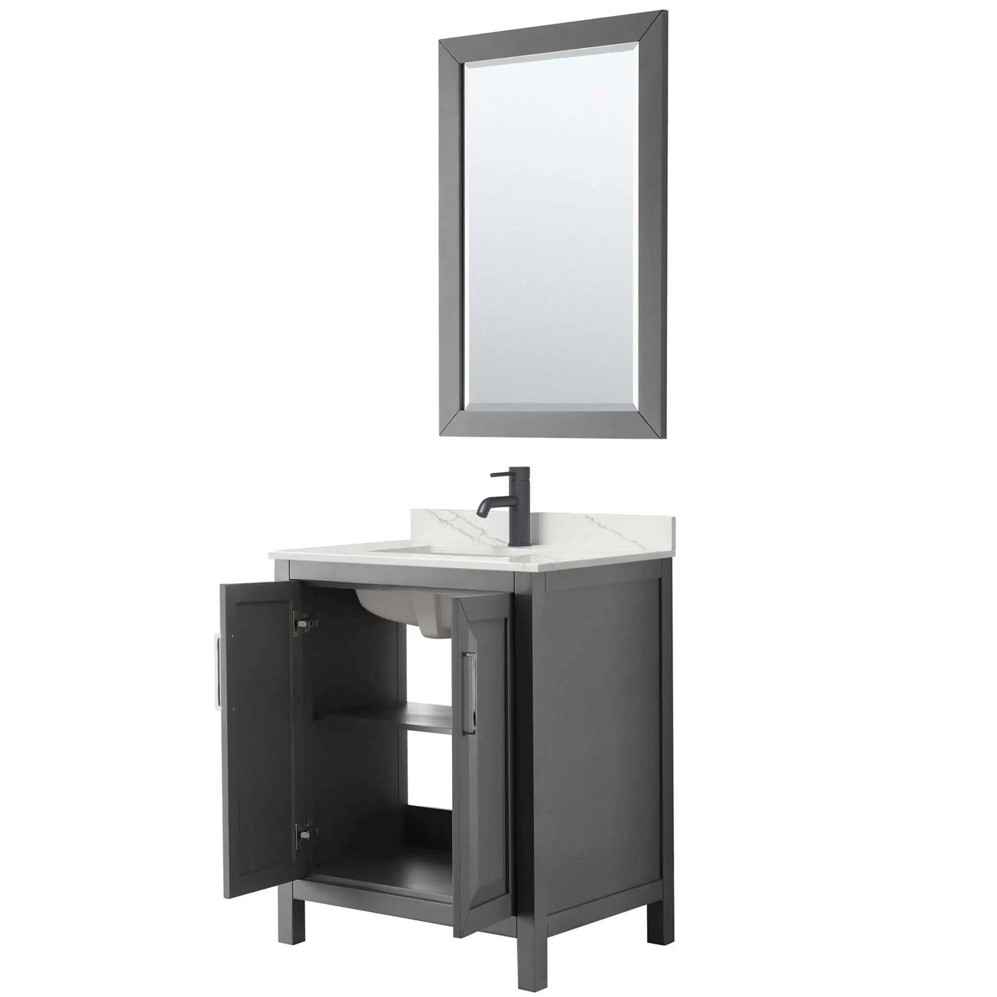 30" Daria Single Bathroom Vanity in Dark Gray with Matte Black Trim & 24" Mirror by Wyndham