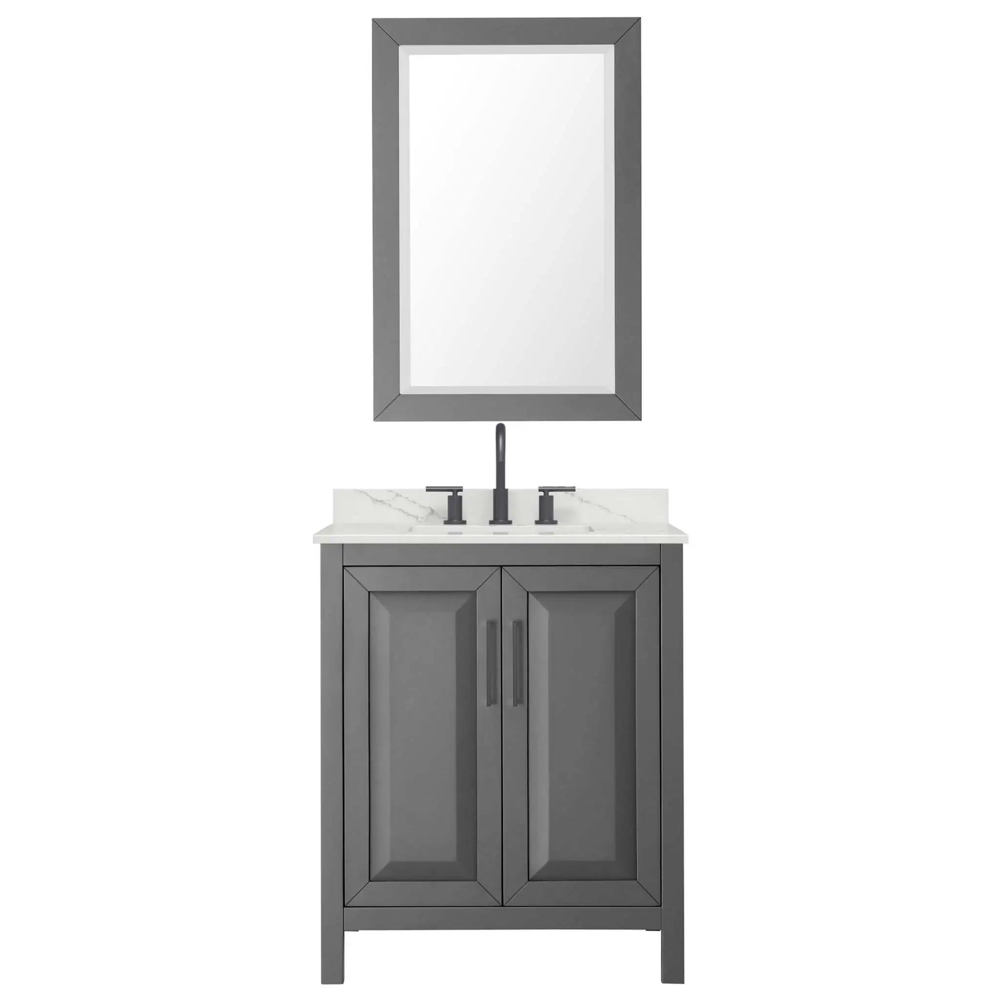 30" Daria Single Bathroom Vanity in Dark Gray with Matte Black Trim & 24" Mirror by Wyndham