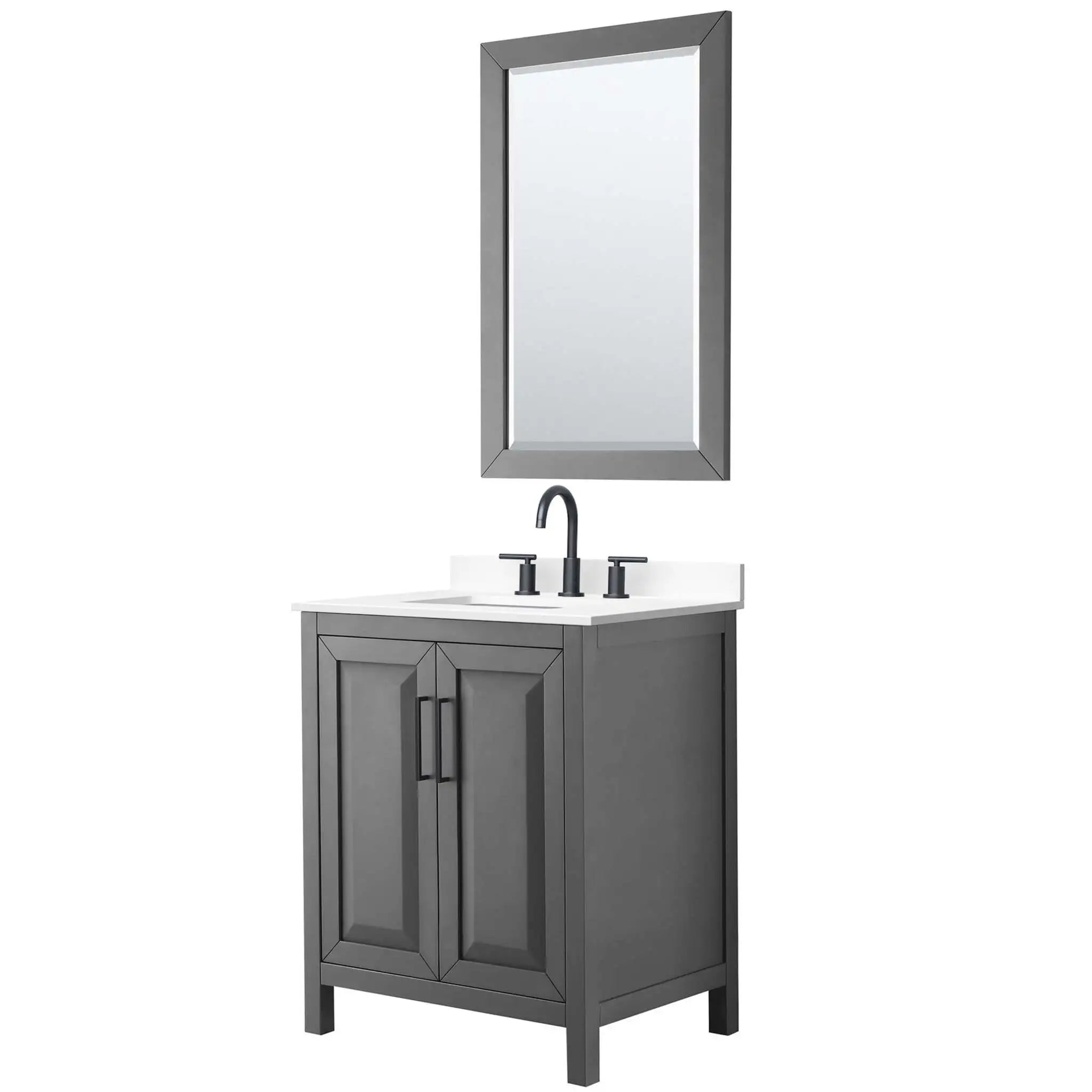 30" Daria Single Bathroom Vanity in Dark Gray with Matte Black Trim & 24" Mirror by Wyndham