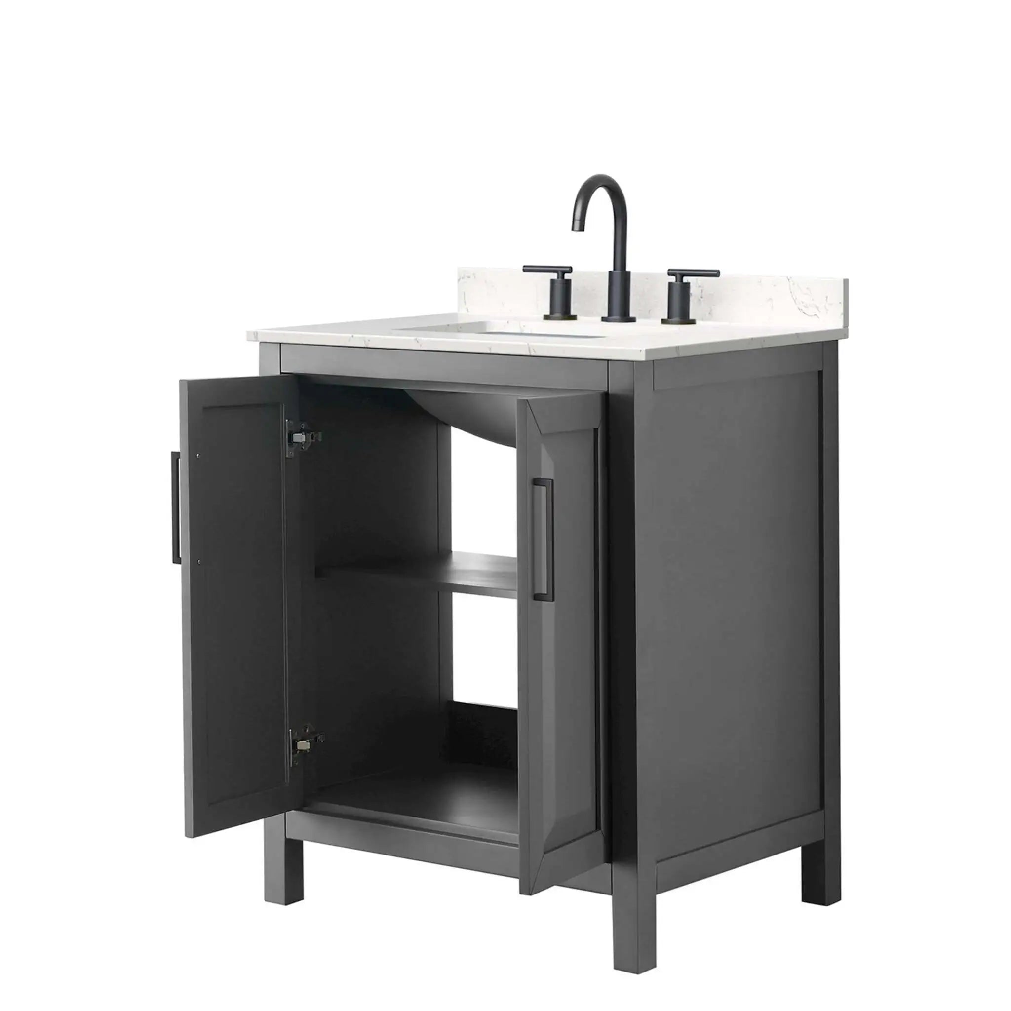 30" Daria Single Bathroom Vanity in Dark Gray with Matte Black Trim by Wyndham