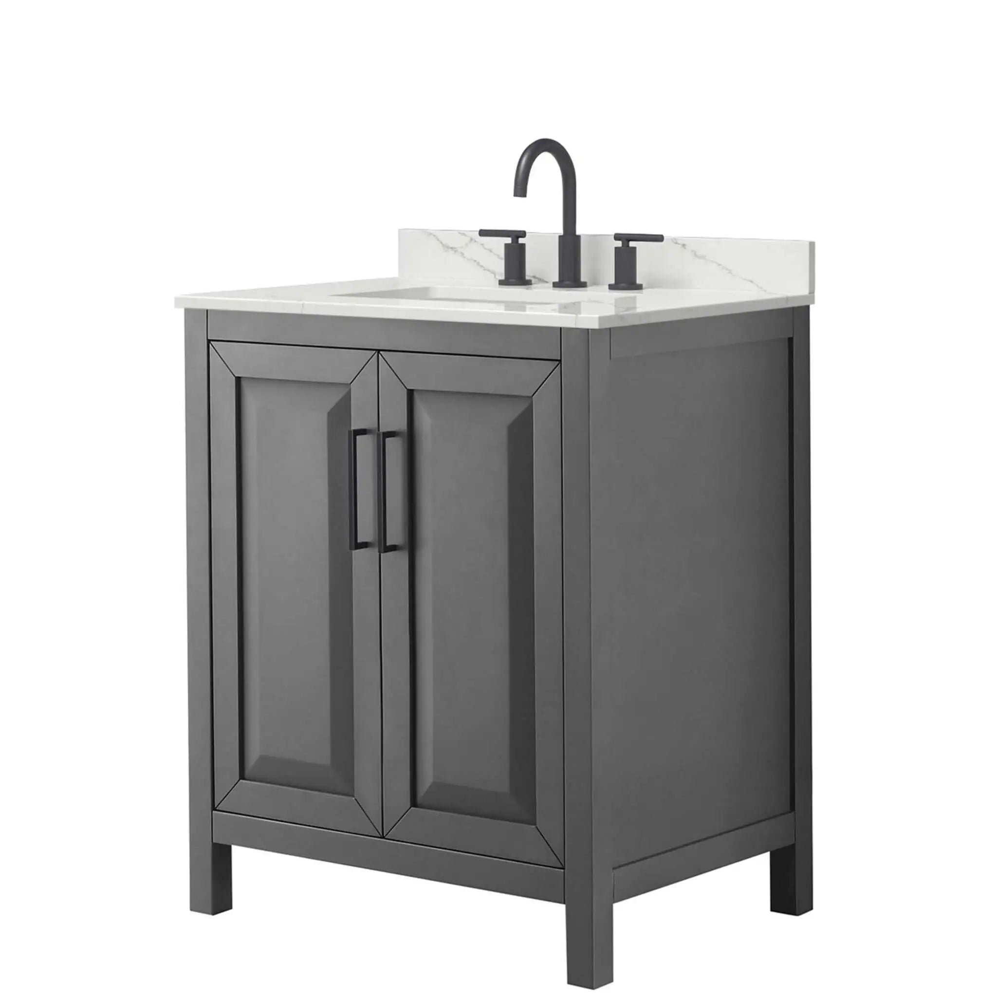 30" Daria Single Bathroom Vanity in Dark Gray with Matte Black Trim by Wyndham