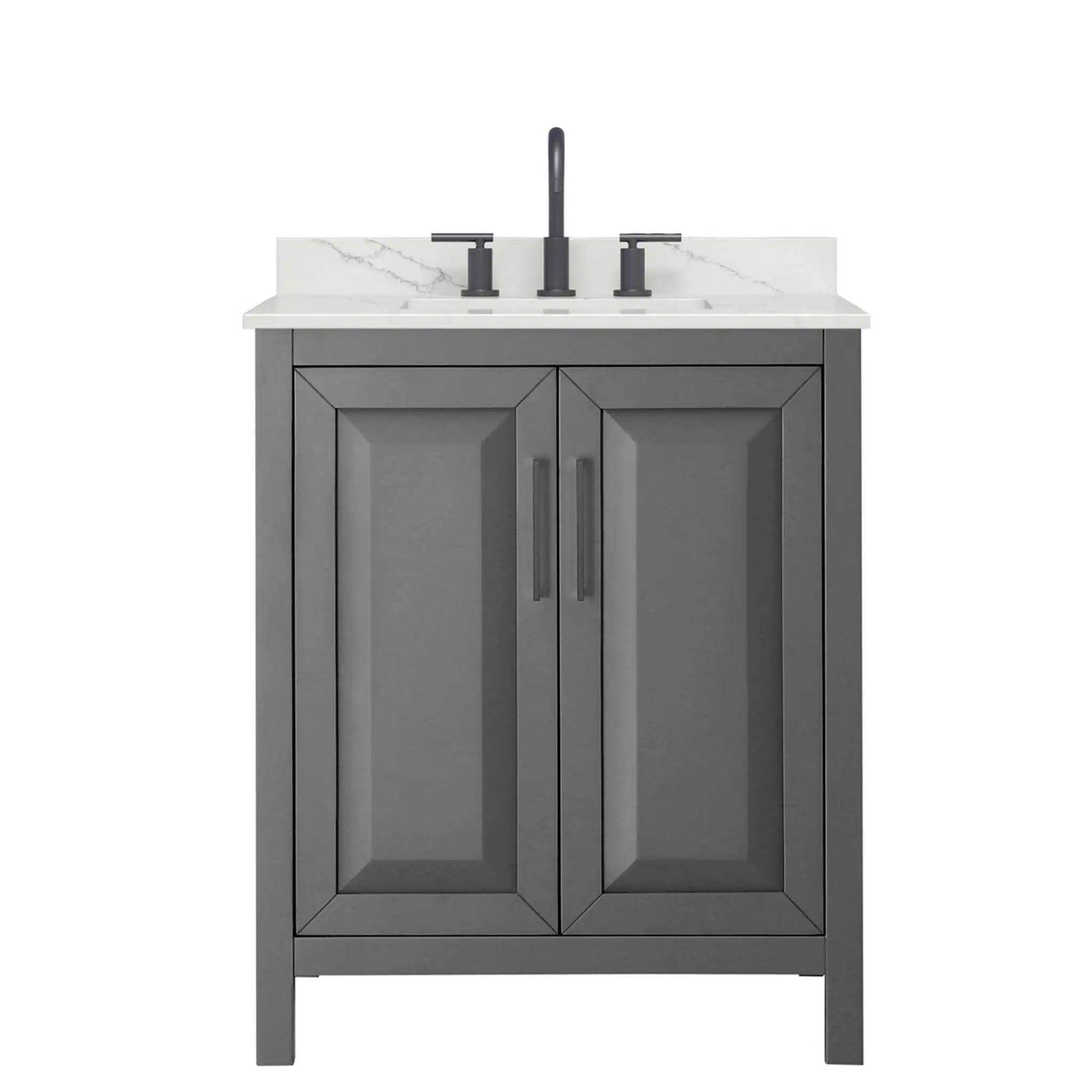 30" Daria Single Bathroom Vanity in Dark Gray with Matte Black Trim by Wyndham