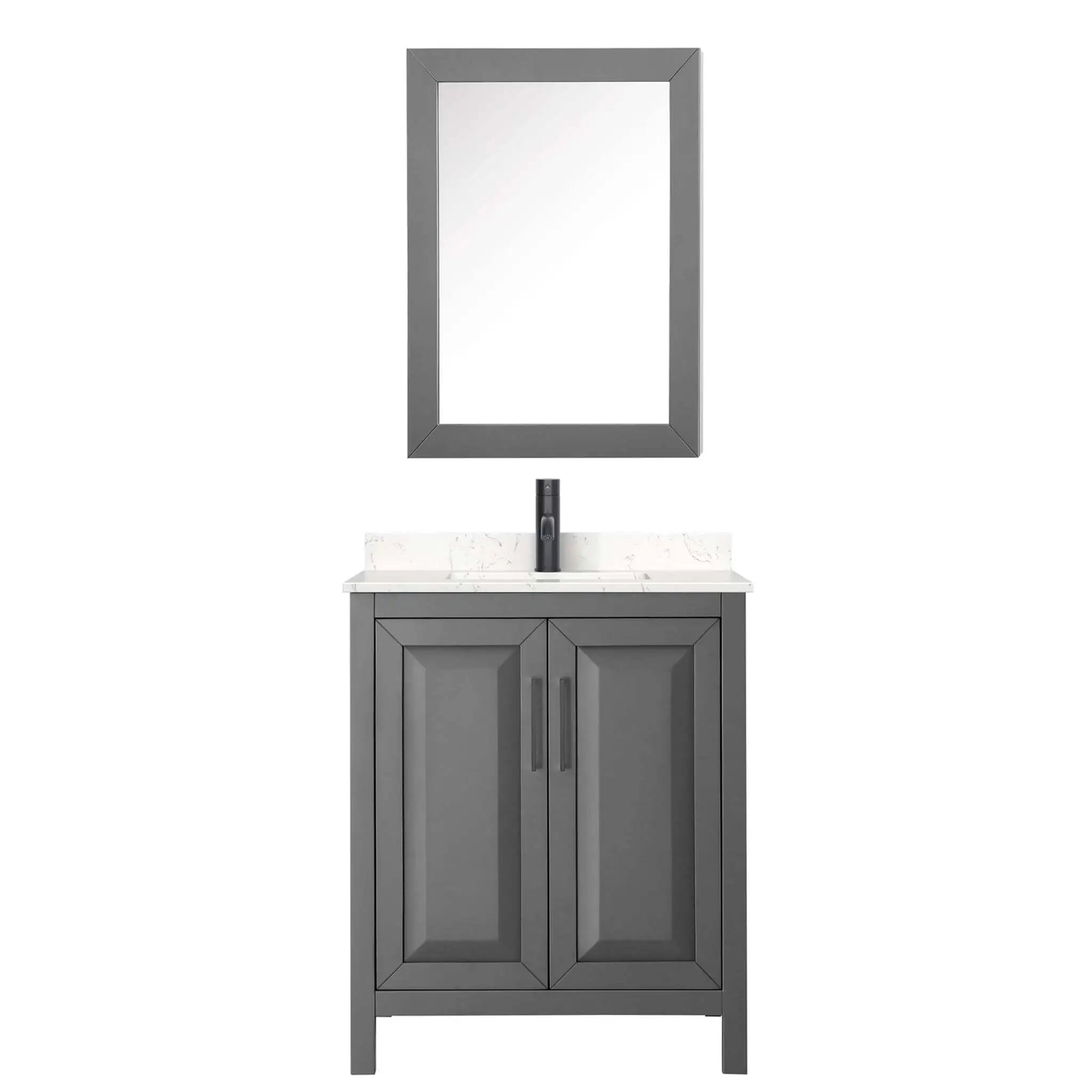 30" Daria Single Bathroom Vanity in Dark Gray with Matte Black Trim & Medicine Cabinet by Wyndham