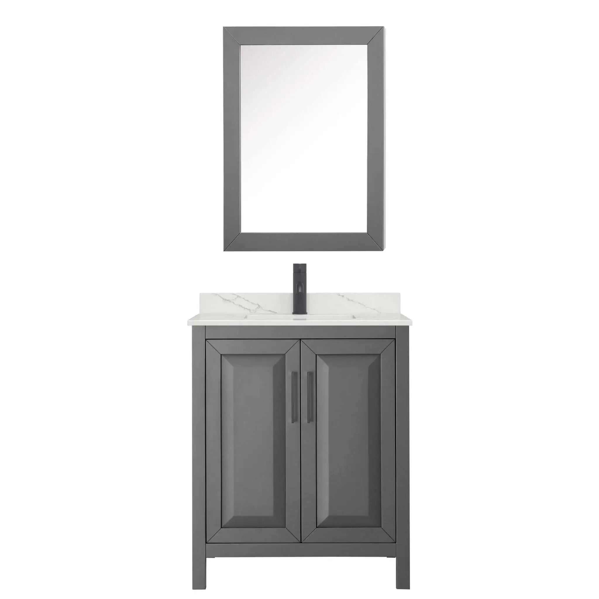 30" Daria Single Bathroom Vanity in Dark Gray with Matte Black Trim & Medicine Cabinet by Wyndham