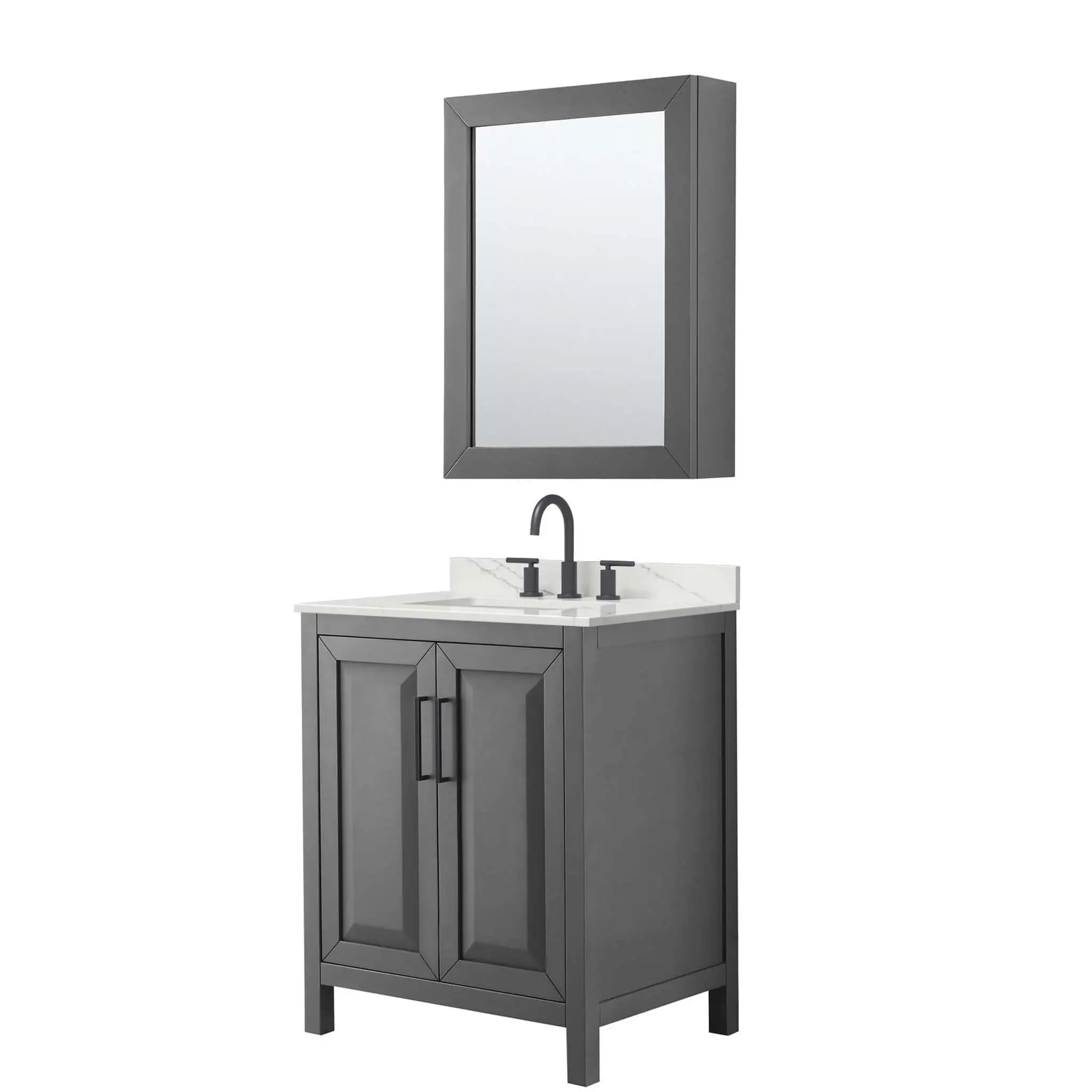 30" Daria Single Bathroom Vanity in Dark Gray with Matte Black Trim & Medicine Cabinet by Wyndham
