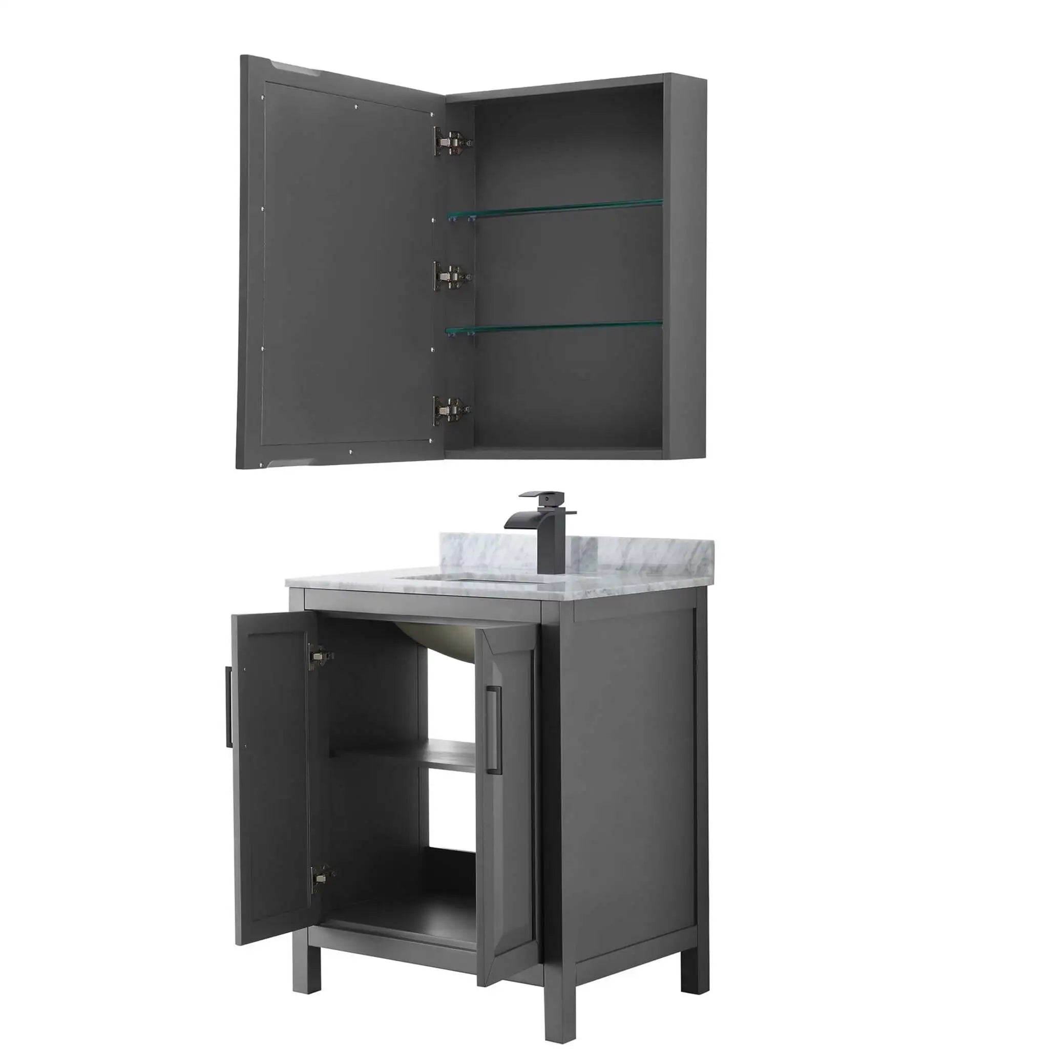 30" Daria Single Bathroom Vanity in Dark Gray with Matte Black Trim & Medicine Cabinet by Wyndham