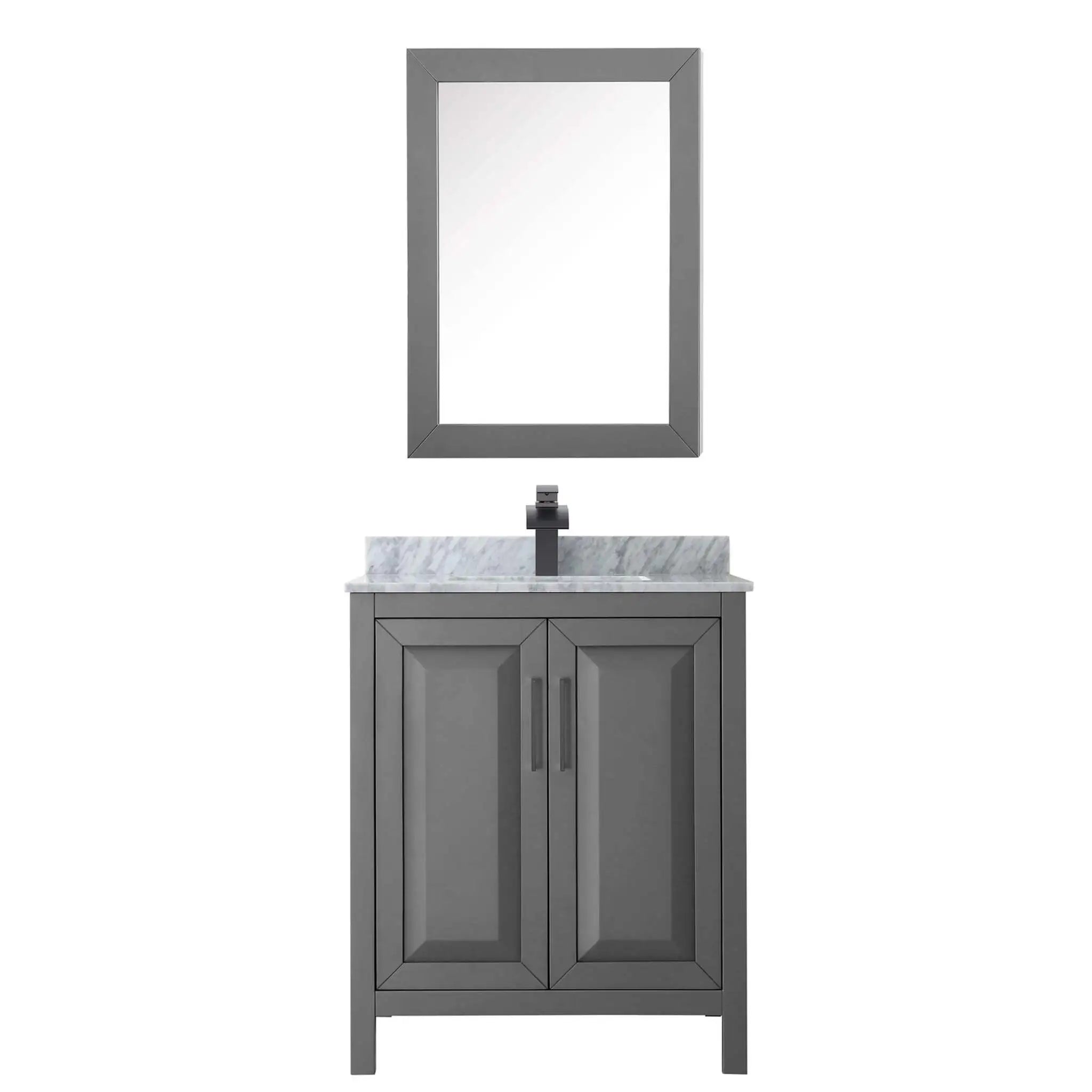 30" Daria Single Bathroom Vanity in Dark Gray with Matte Black Trim & Medicine Cabinet by Wyndham