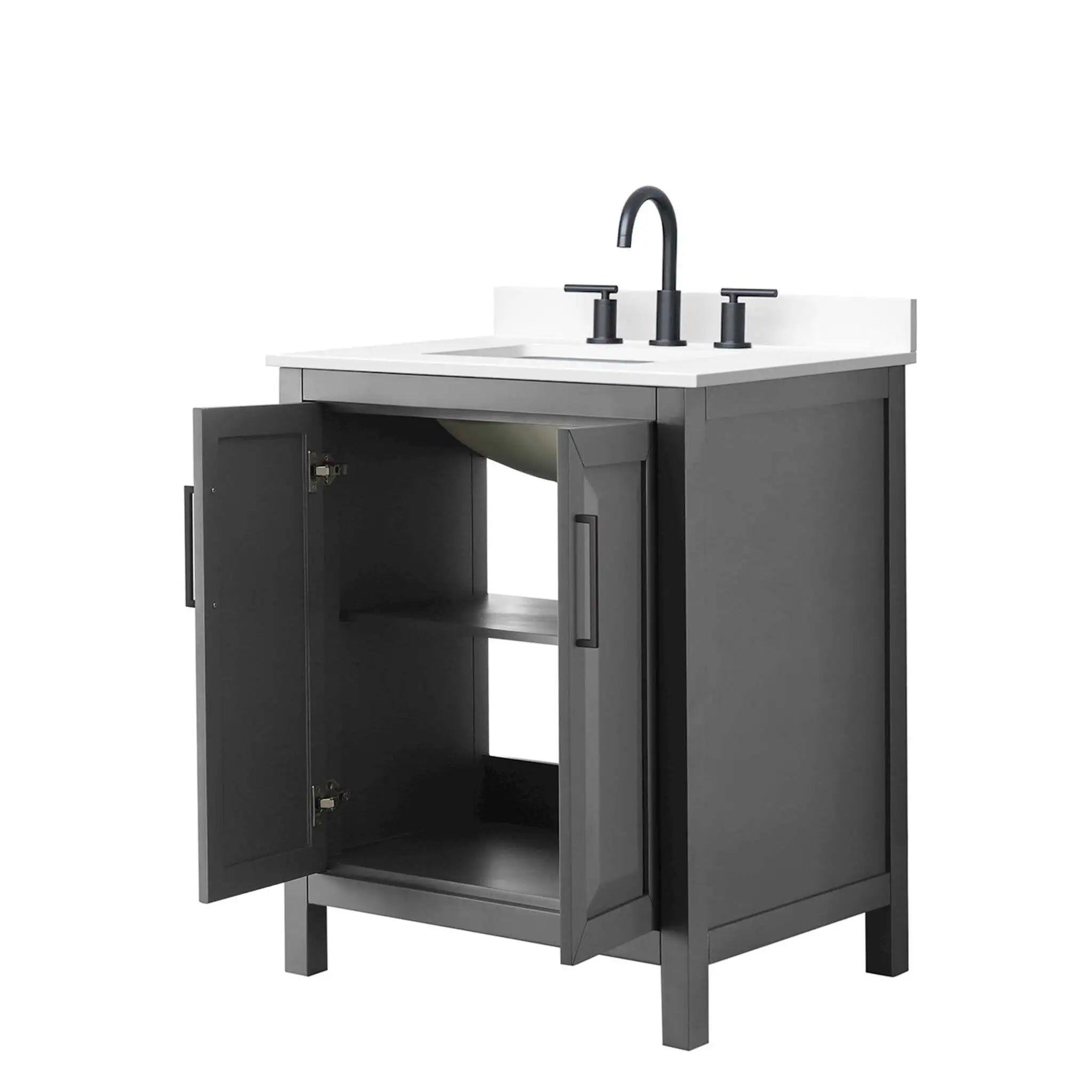 30" Daria Single Bathroom Vanity in Dark Gray with Matte Black Trim by Wyndham