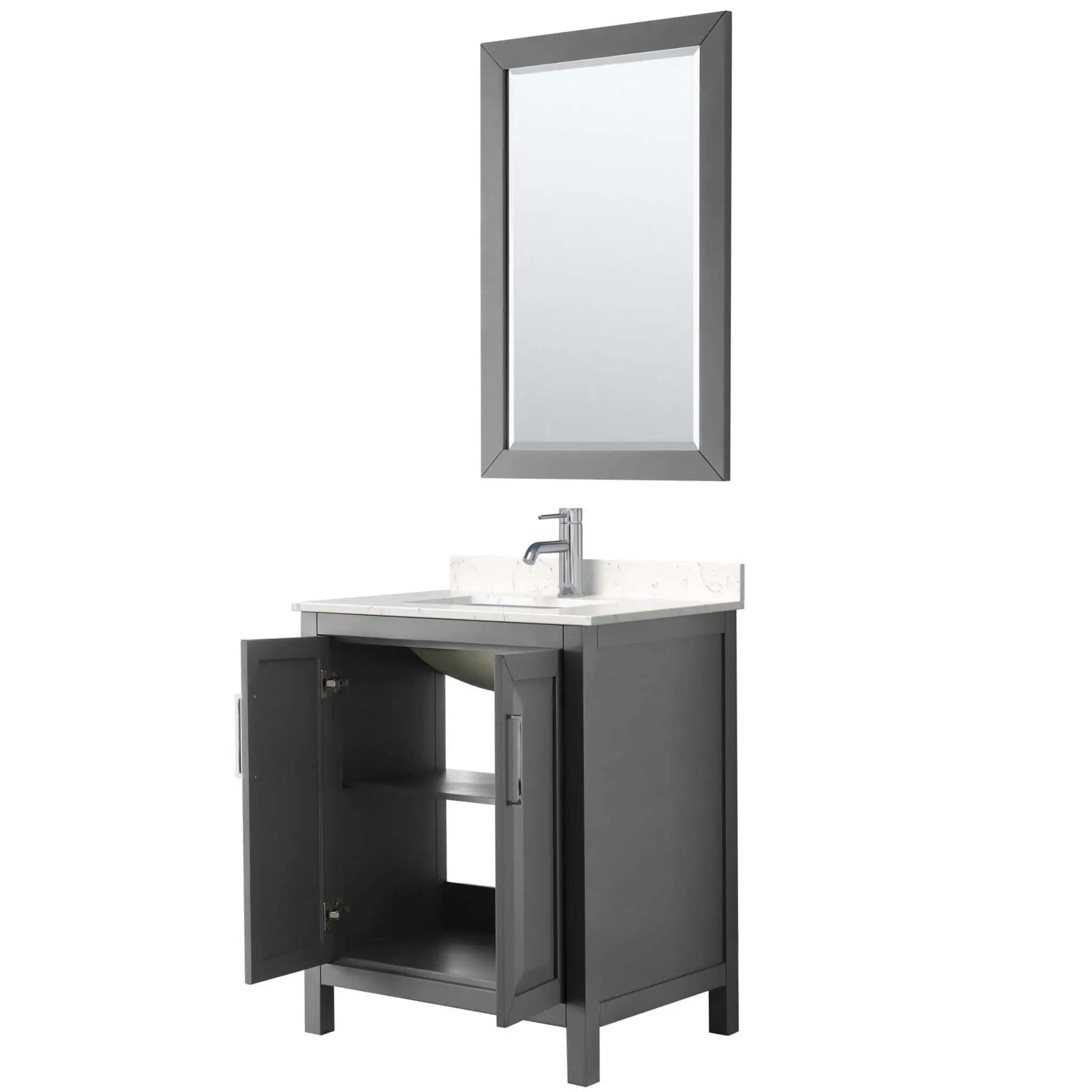30" Daria Single Bathroom Vanity in Dark Gray with Polished Chrome Trim & 24" Mirror by Wyndham