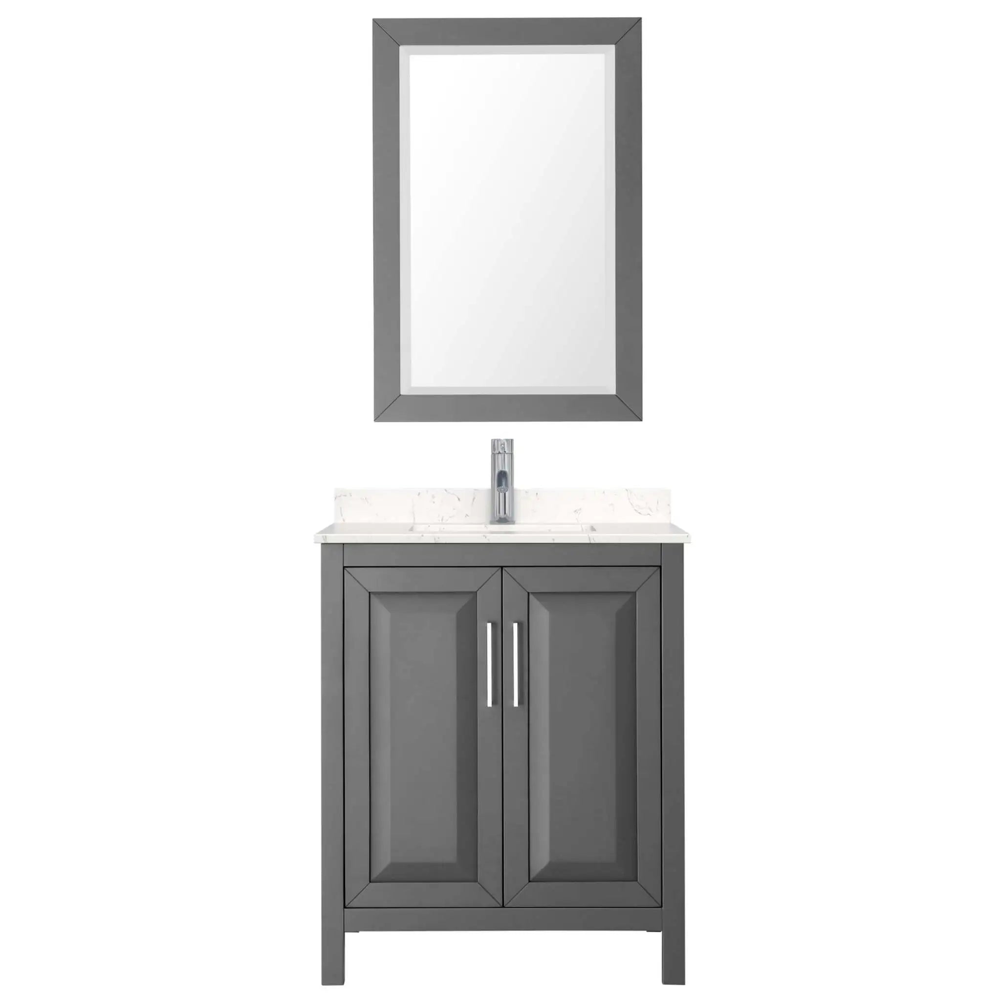 30" Daria Single Bathroom Vanity in Dark Gray with Polished Chrome Trim & 24" Mirror by Wyndham