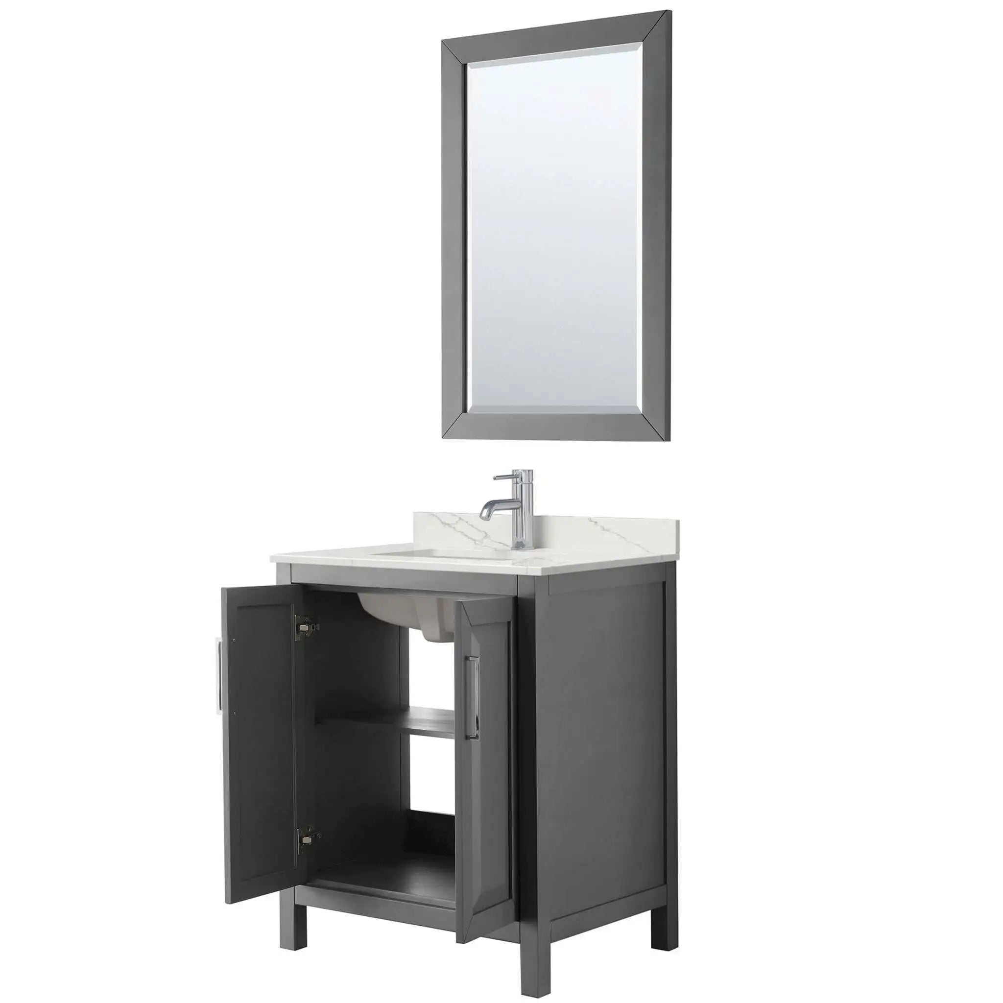 30" Daria Single Bathroom Vanity in Dark Gray with Polished Chrome Trim & 24" Mirror by Wyndham