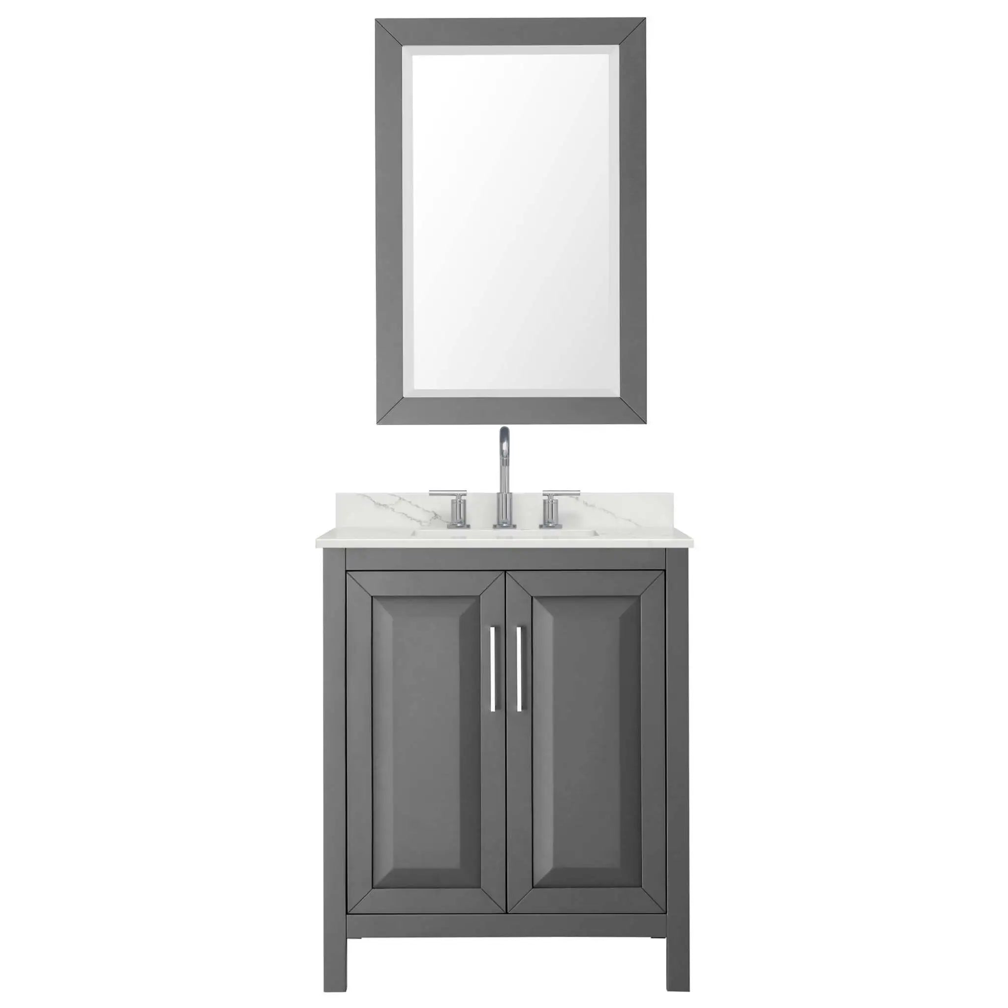 30" Daria Single Bathroom Vanity in Dark Gray with Polished Chrome Trim & 24" Mirror by Wyndham