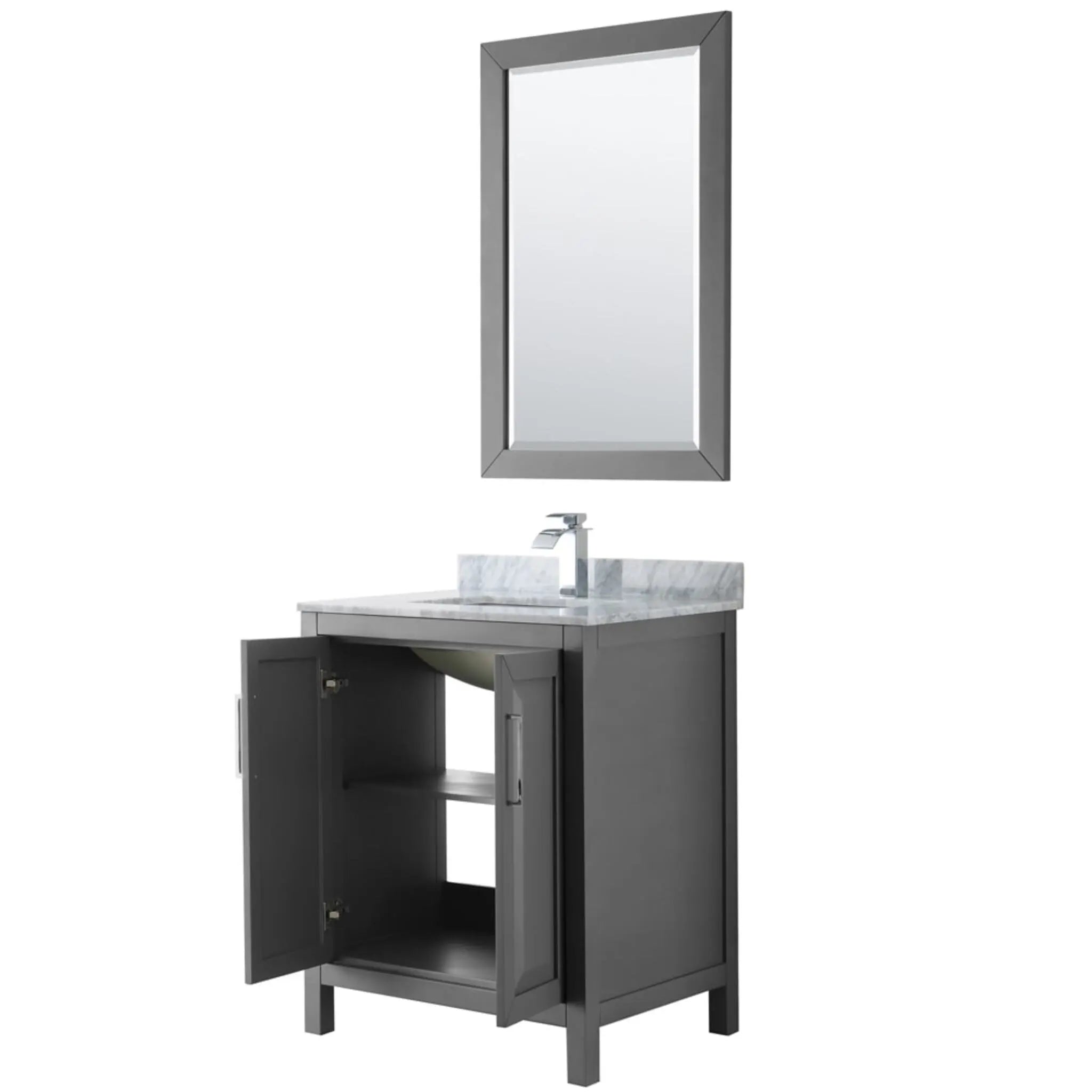 30" Daria Single Bathroom Vanity in Dark Gray with Polished Chrome Trim & 24" Mirror by Wyndham
