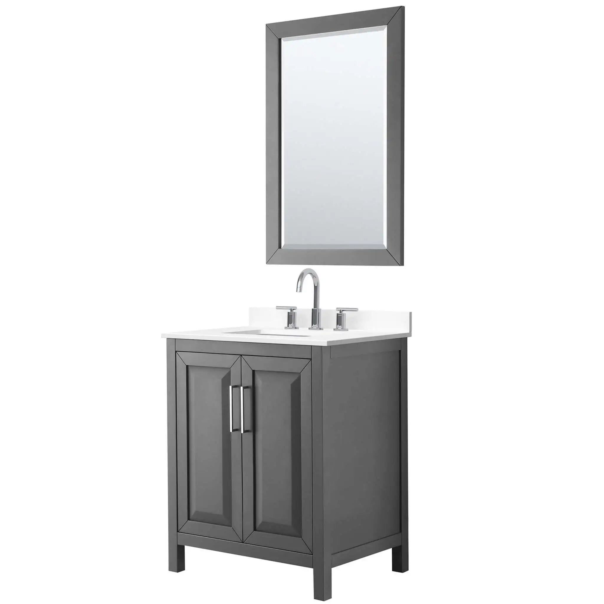 30" Daria Single Bathroom Vanity in Dark Gray with Polished Chrome Trim & 24" Mirror by Wyndham