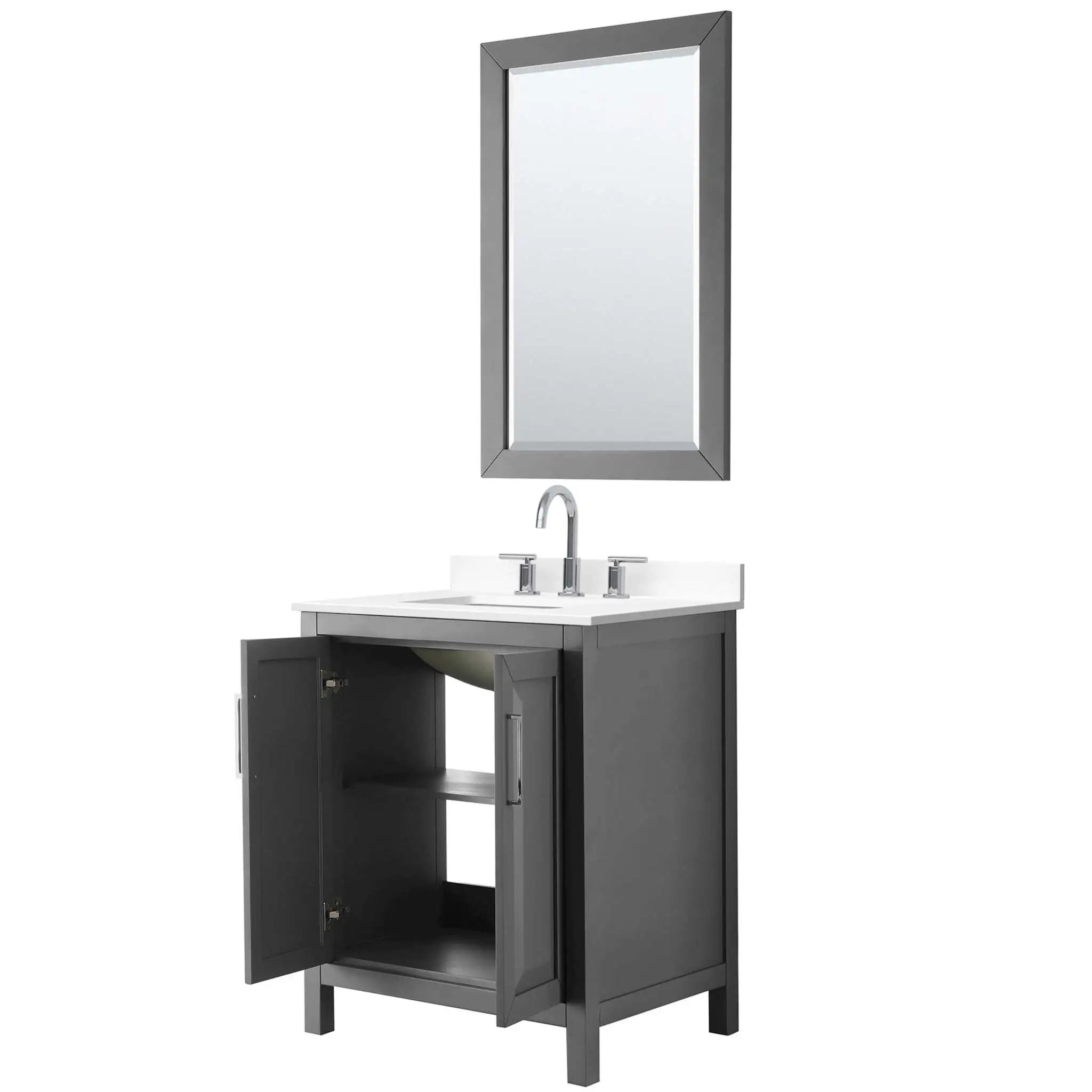 30" Daria Single Bathroom Vanity in Dark Gray with Polished Chrome Trim & 24" Mirror by Wyndham