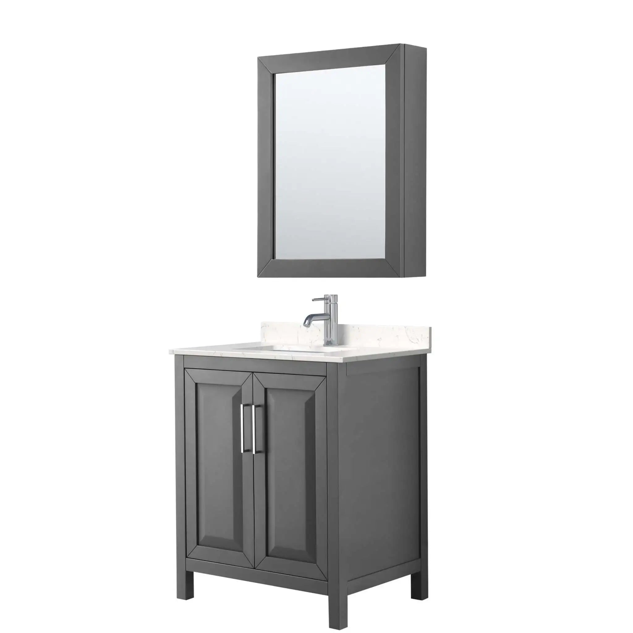 30" Daria Single Bathroom Vanity in Dark Gray with Polished Chrome Trim & Medicine Cabinet by Wyndham