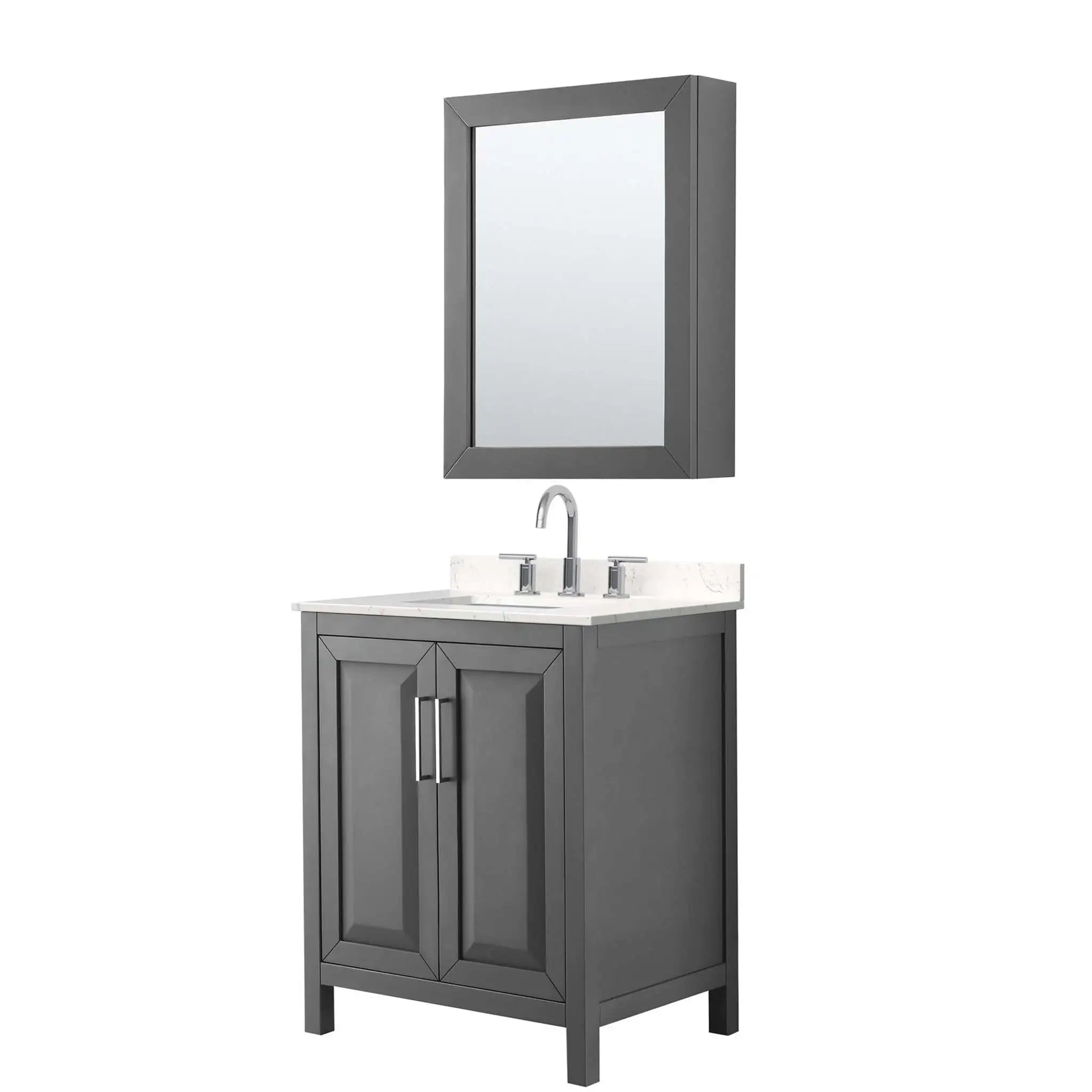 30" Daria Single Bathroom Vanity in Dark Gray with Polished Chrome Trim & Medicine Cabinet by Wyndham