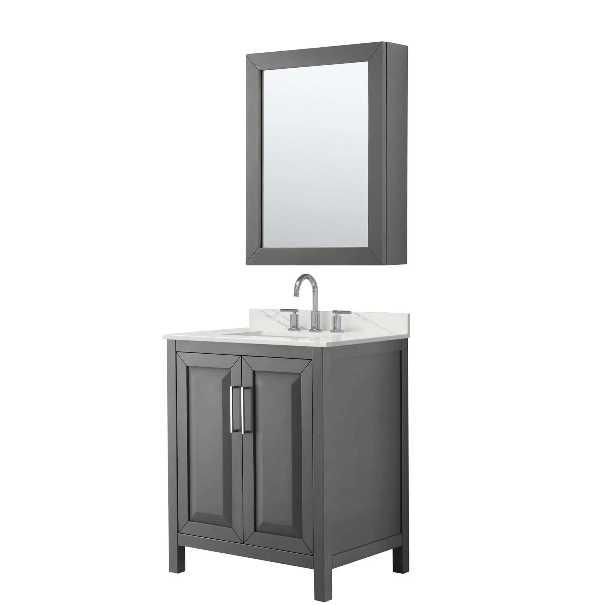 30" Daria Single Bathroom Vanity in Dark Gray with Polished Chrome Trim & Medicine Cabinet by Wyndham