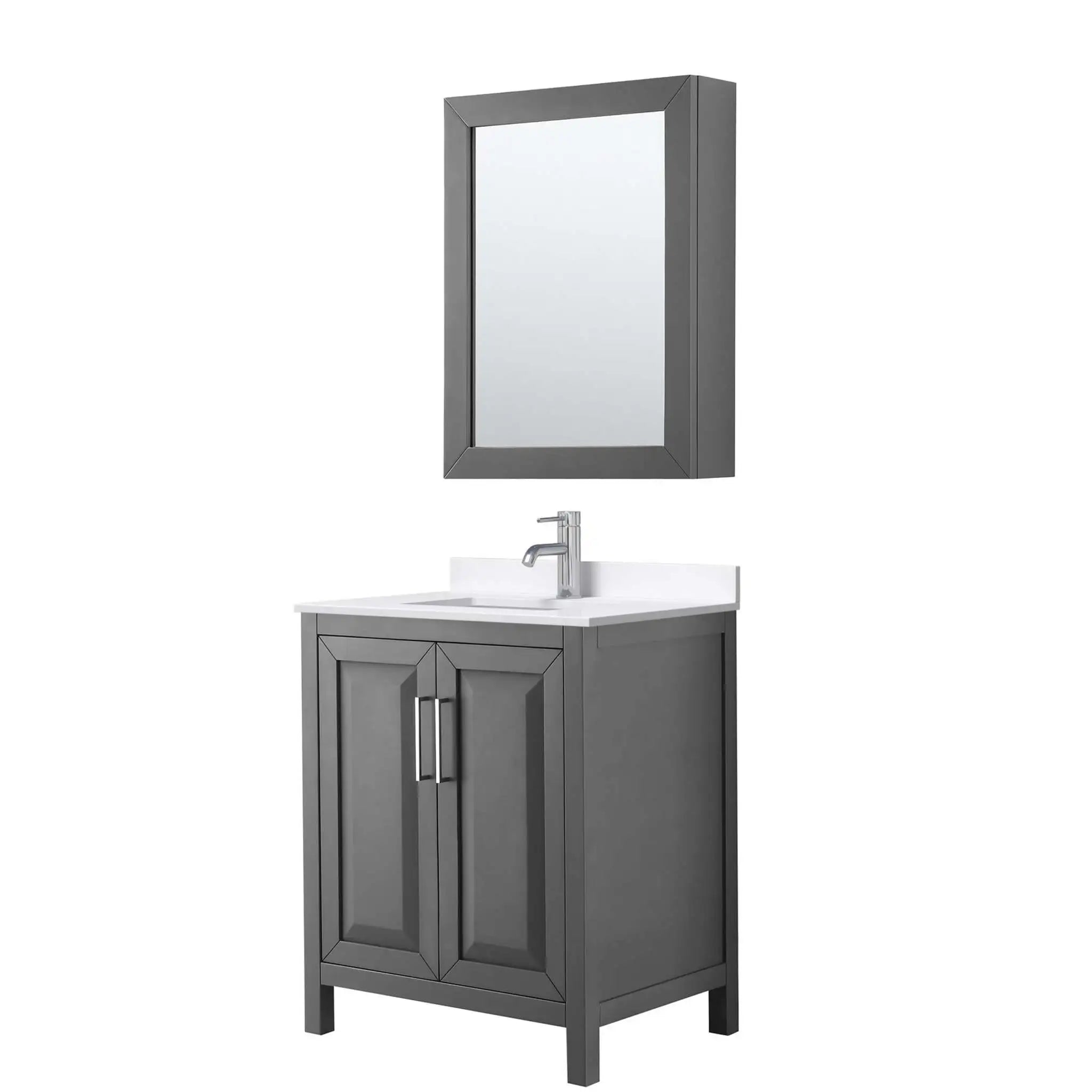 30" Daria Single Bathroom Vanity in Dark Gray with Polished Chrome Trim & Medicine Cabinet by Wyndham